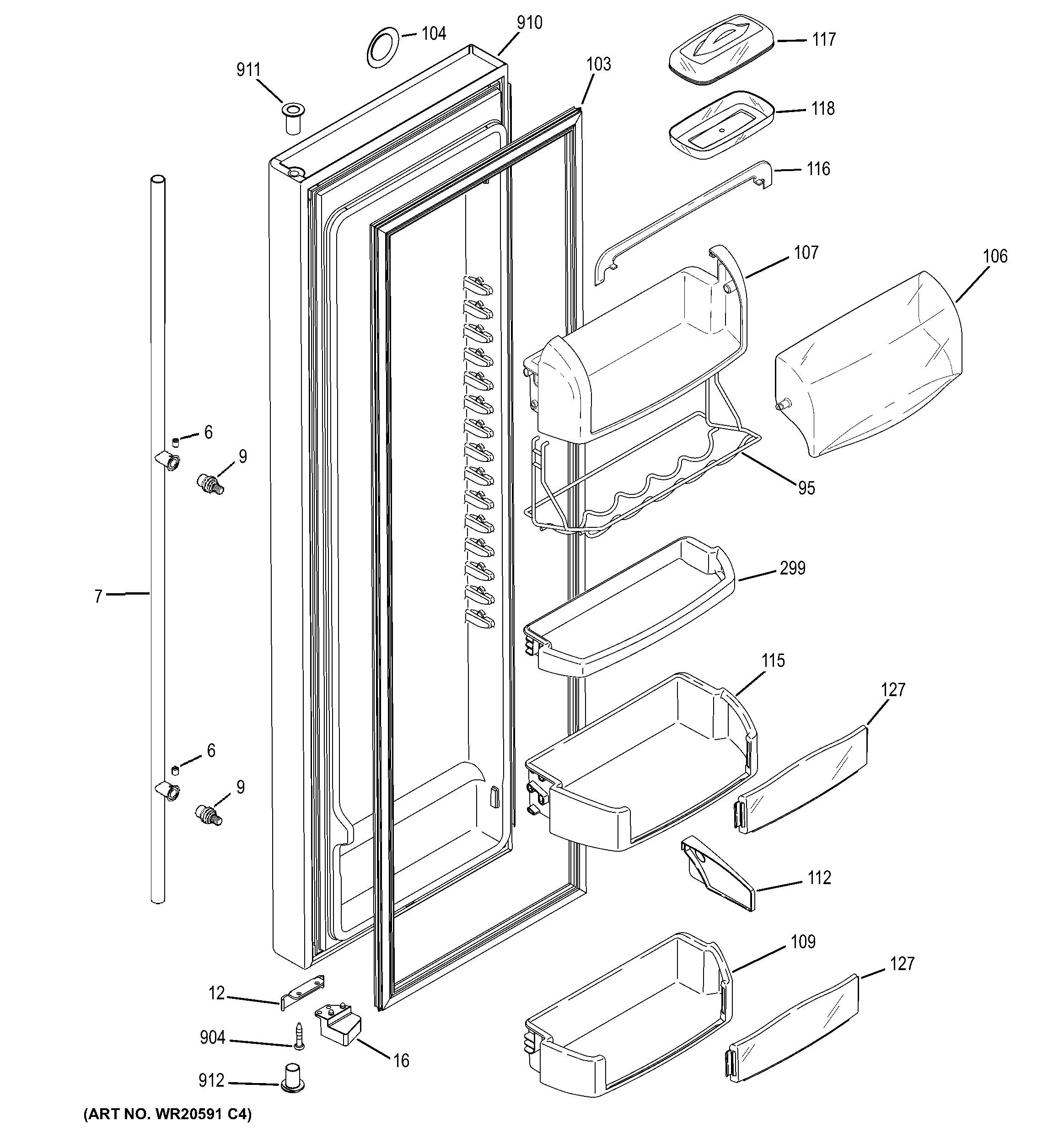 GE GSA28VGBAFSS fresh food door diagram