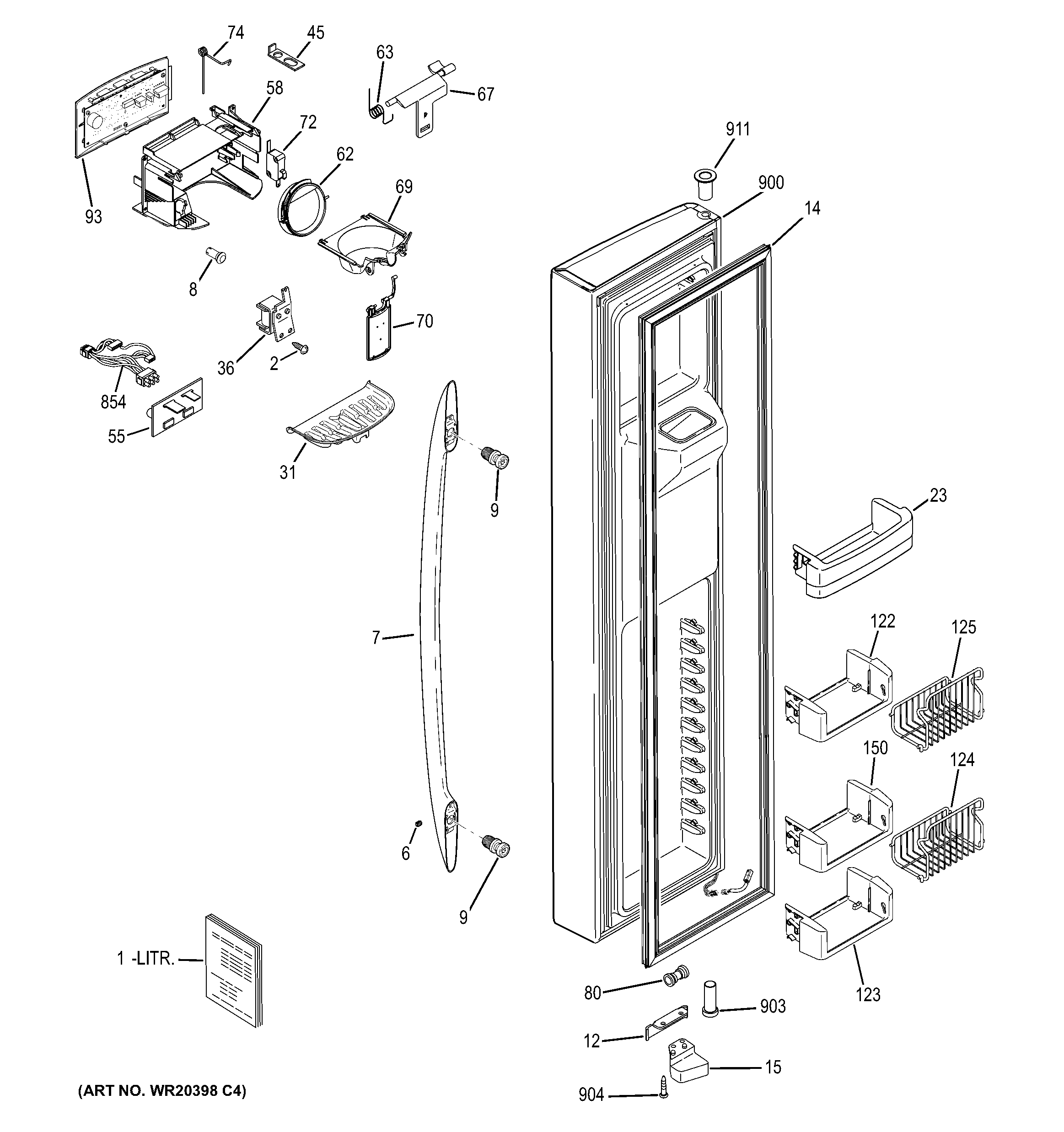 GE GSE28VGBACSS freezer door diagram