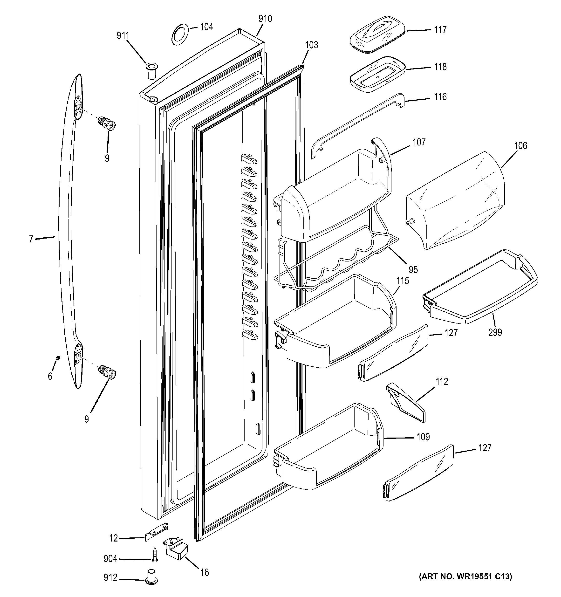 GE GSE28VGBACSS fresh food door diagram