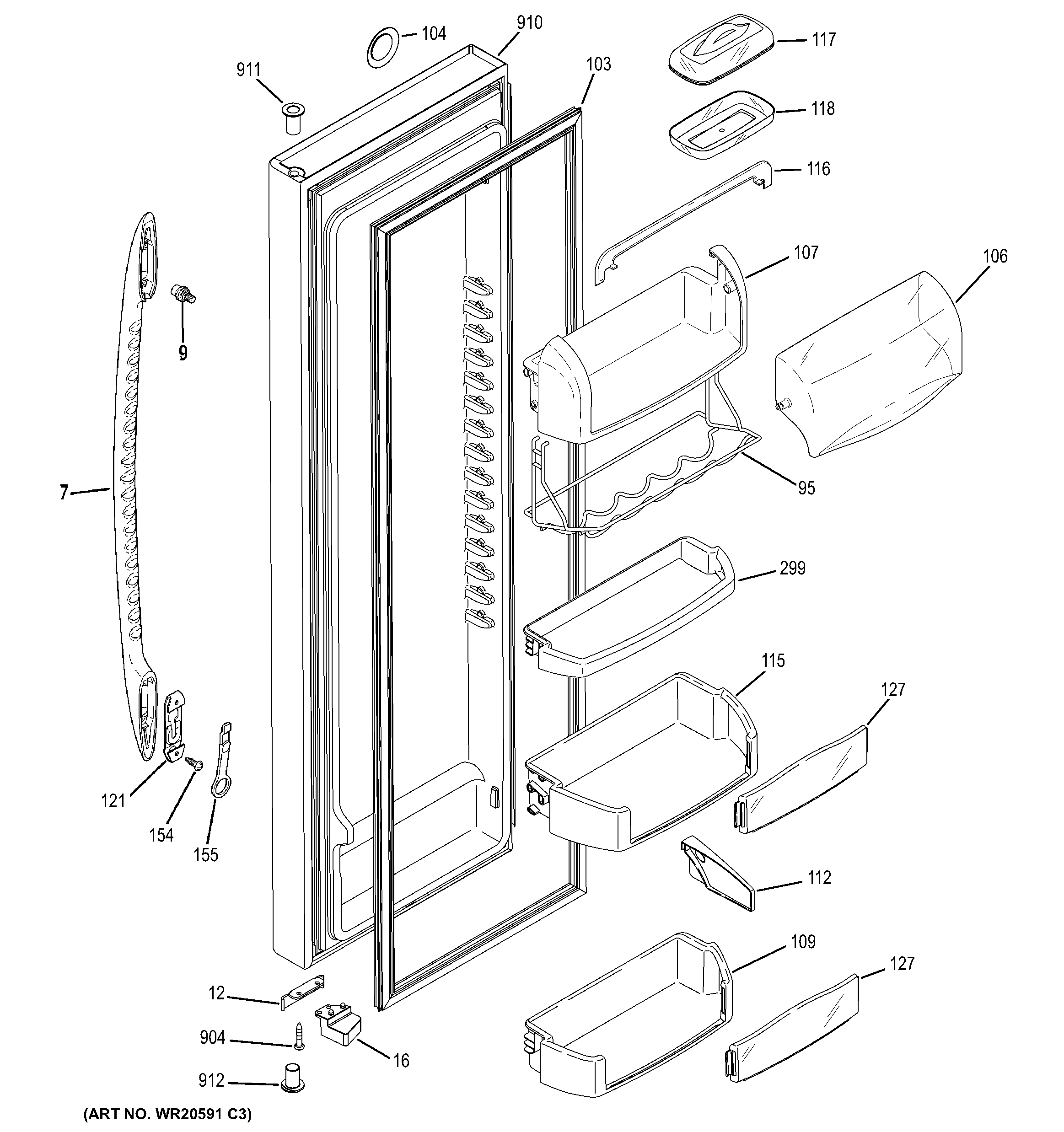 GE GSE28VGBAFWW fresh food door diagram