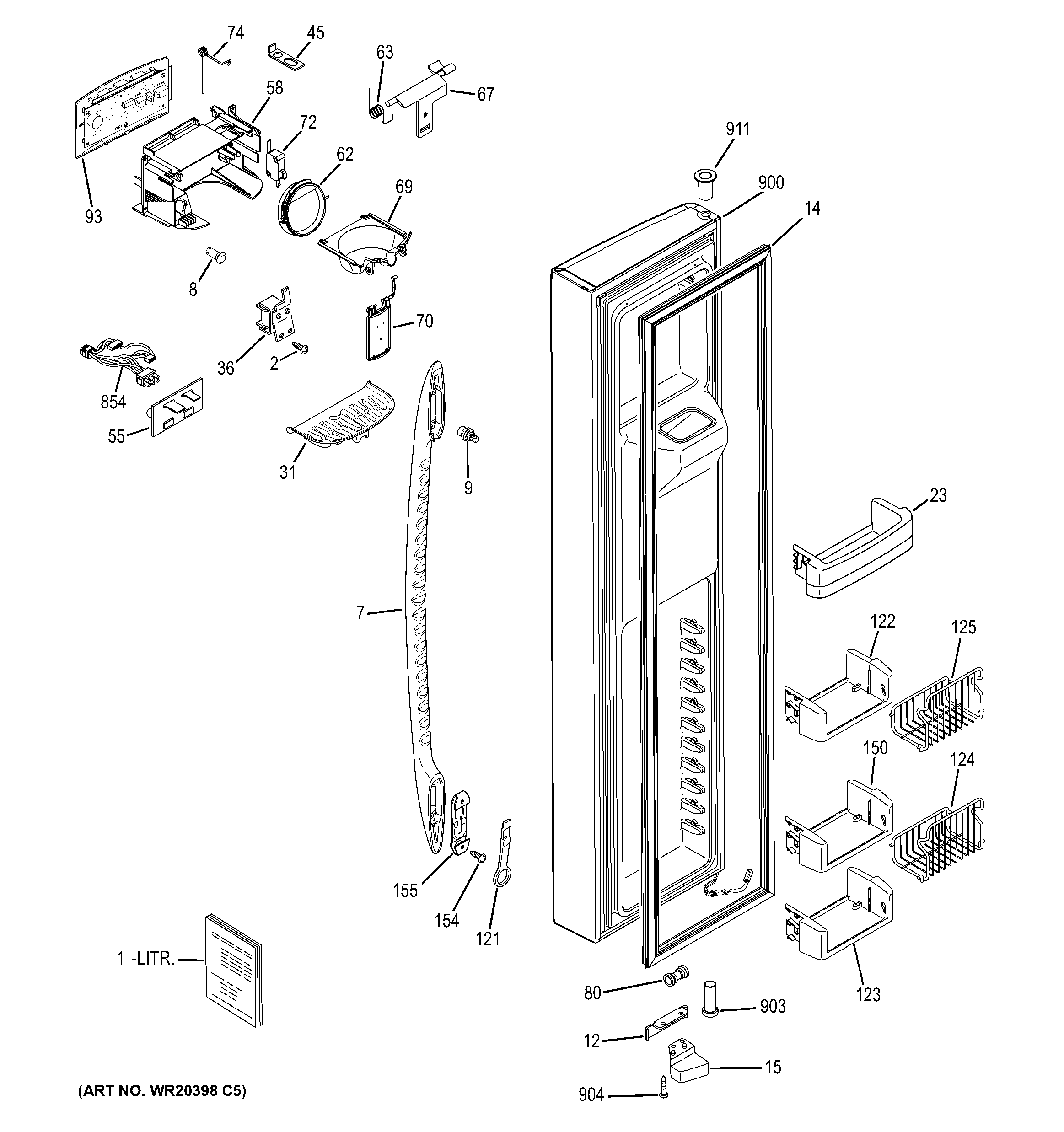 GE GSE28VHBATWW freezer door diagram
