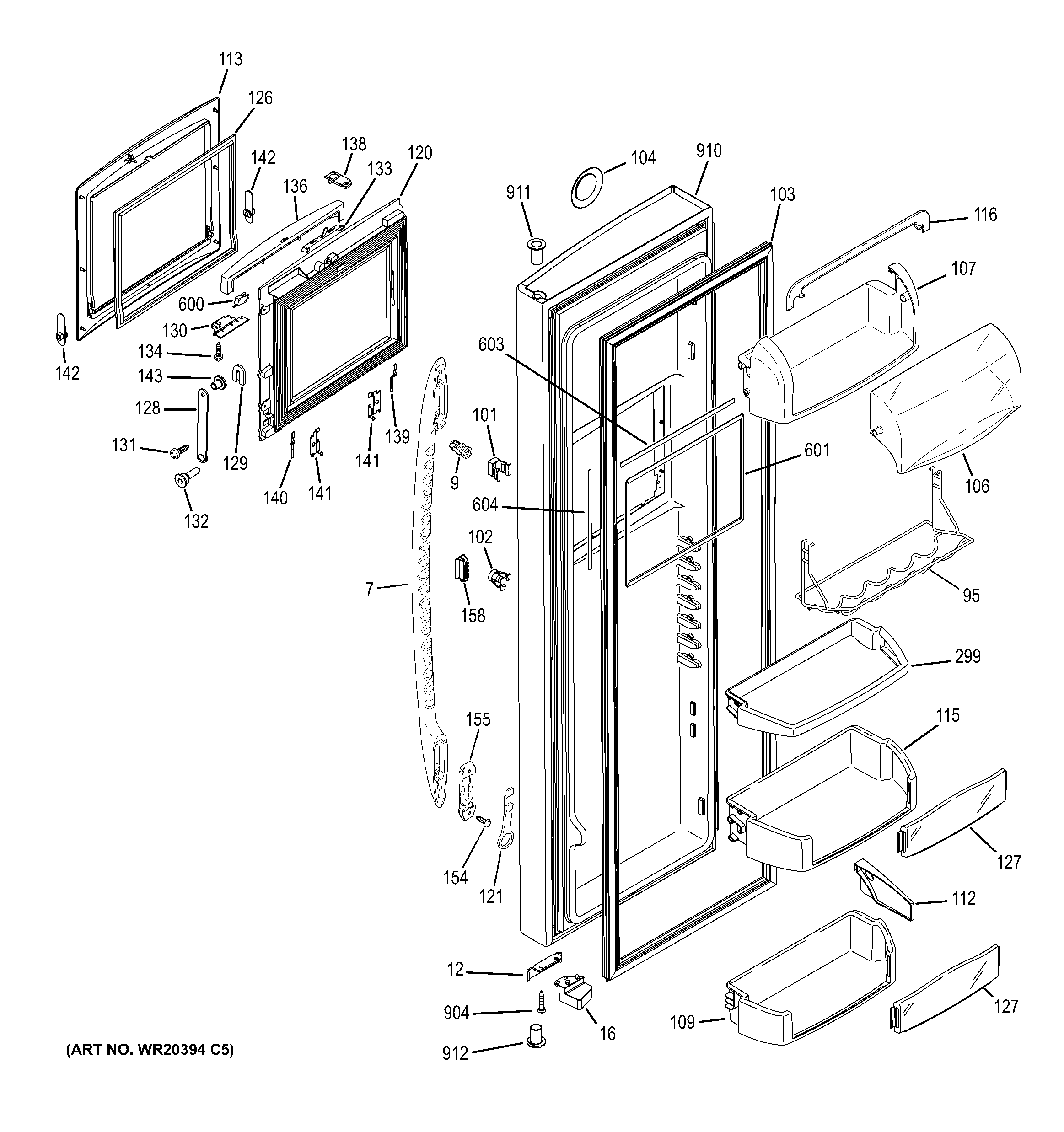 GE GSE28VHBATWW fresh food door diagram