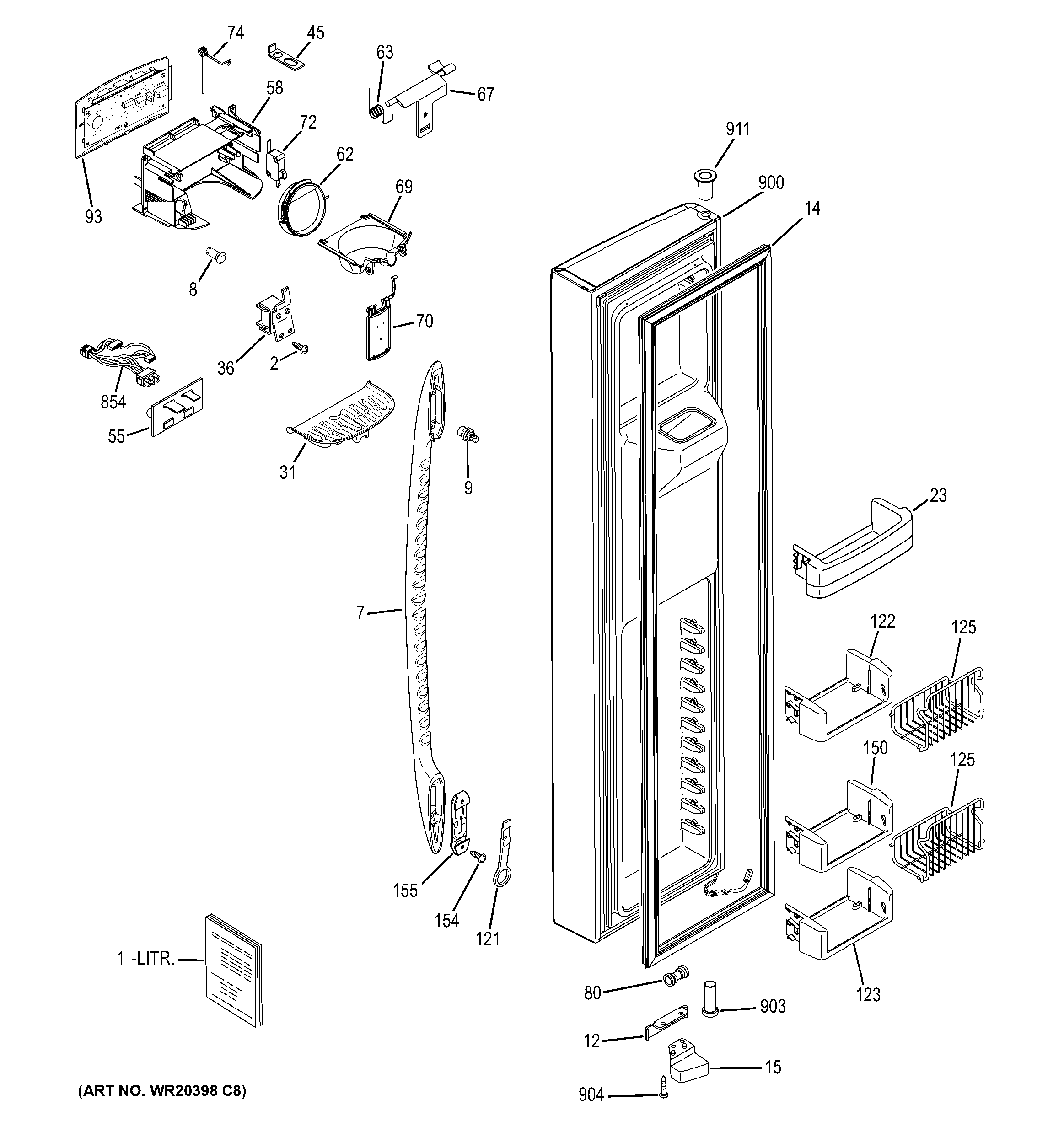 GE GSE30VHBATWW freezer door diagram
