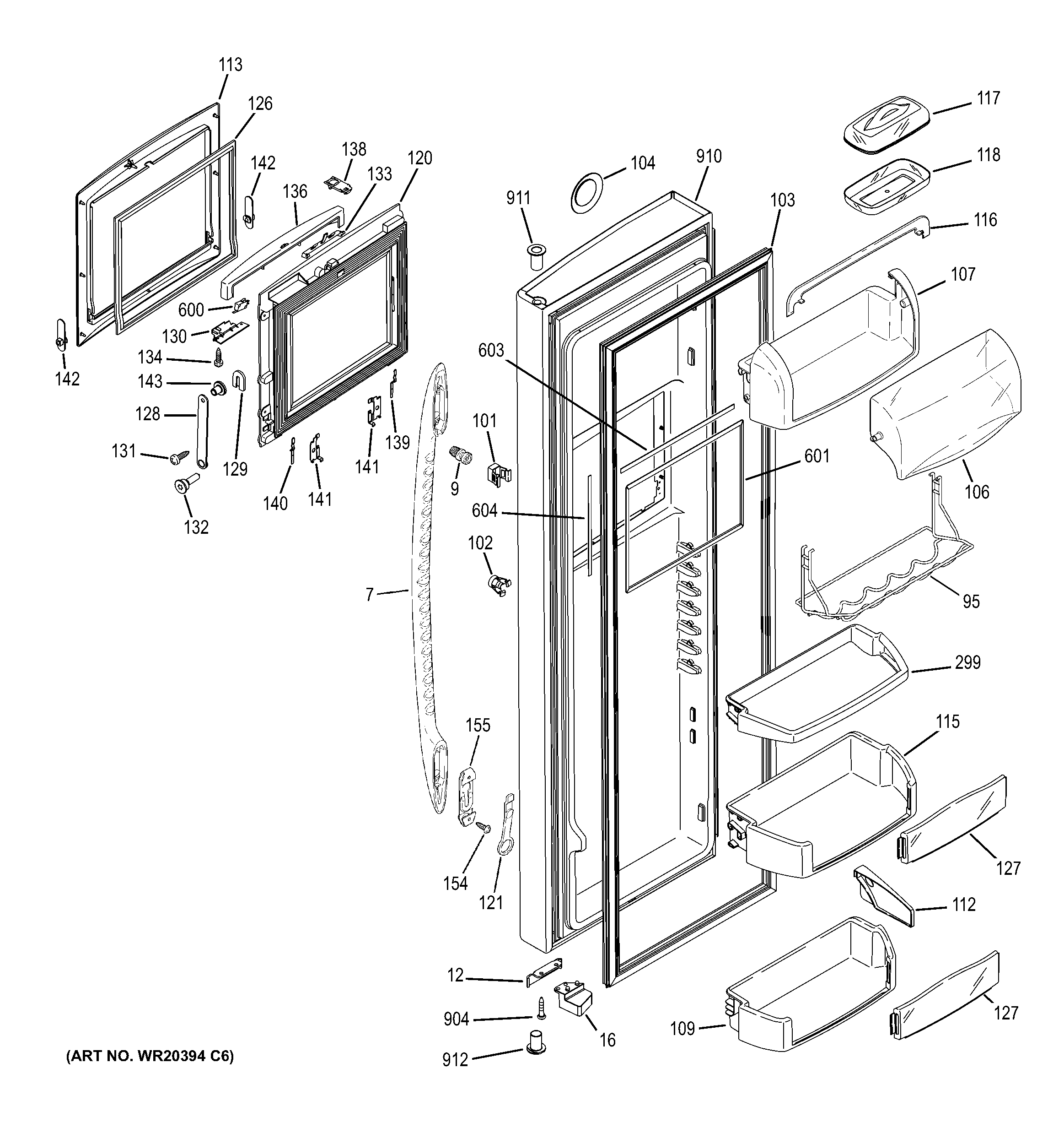 GE GSE30VHBATWW fresh food door diagram