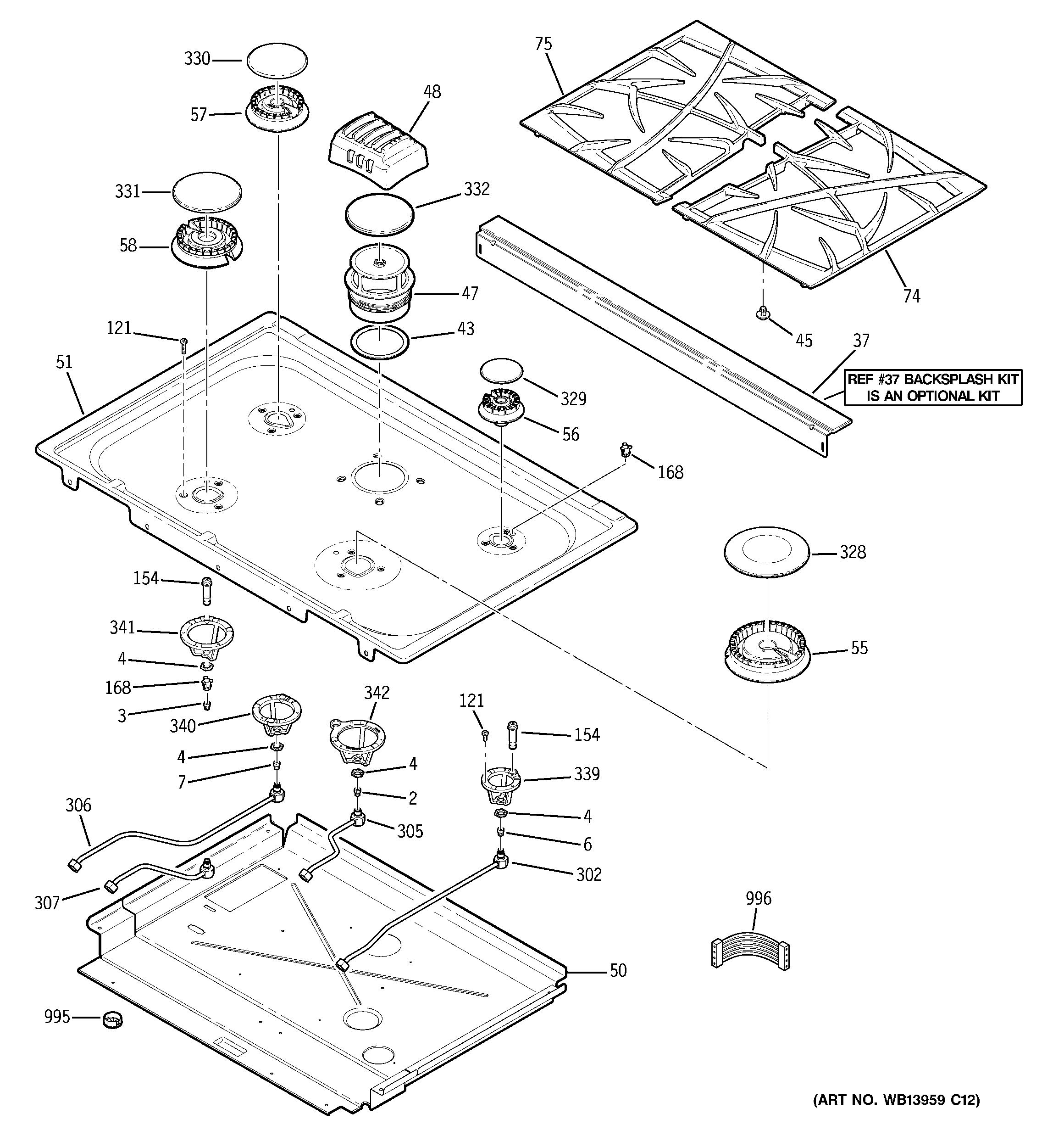 GE PGS908DEP4WW cooktop diagram