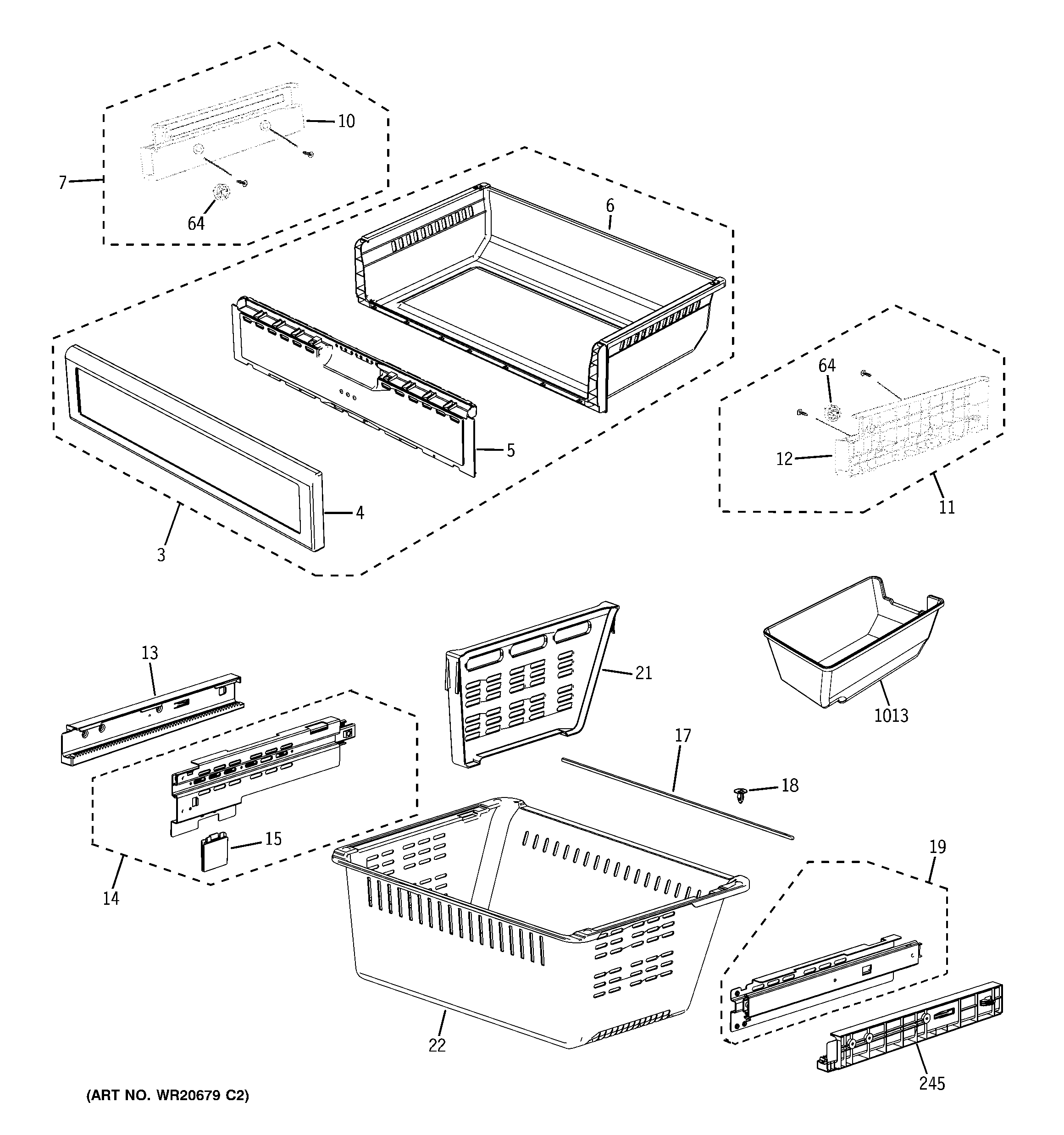 GE GFSS6KEXCSS freezer shelves diagram