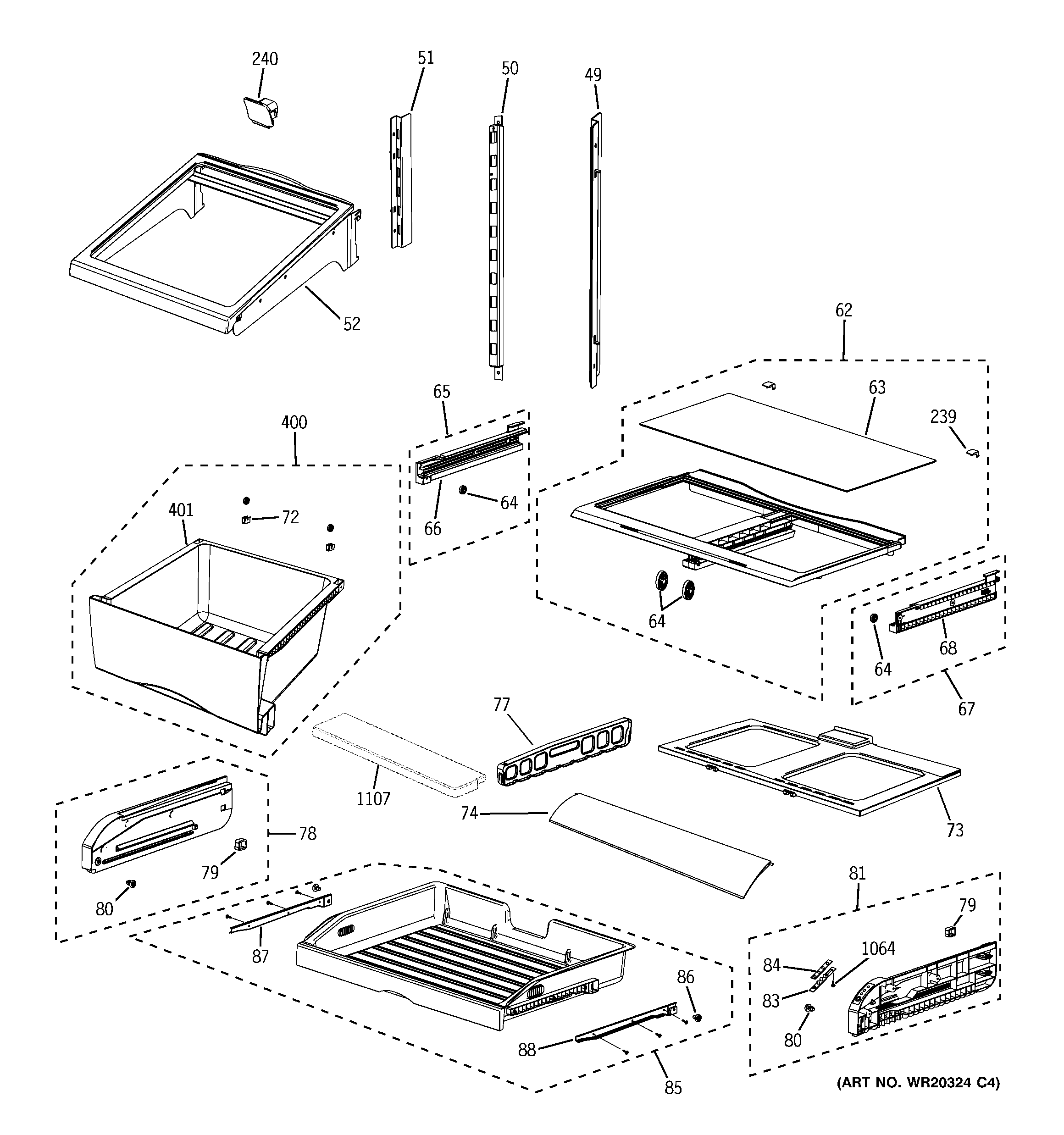 GE GFSS6KEXCSS fresh food shelves diagram