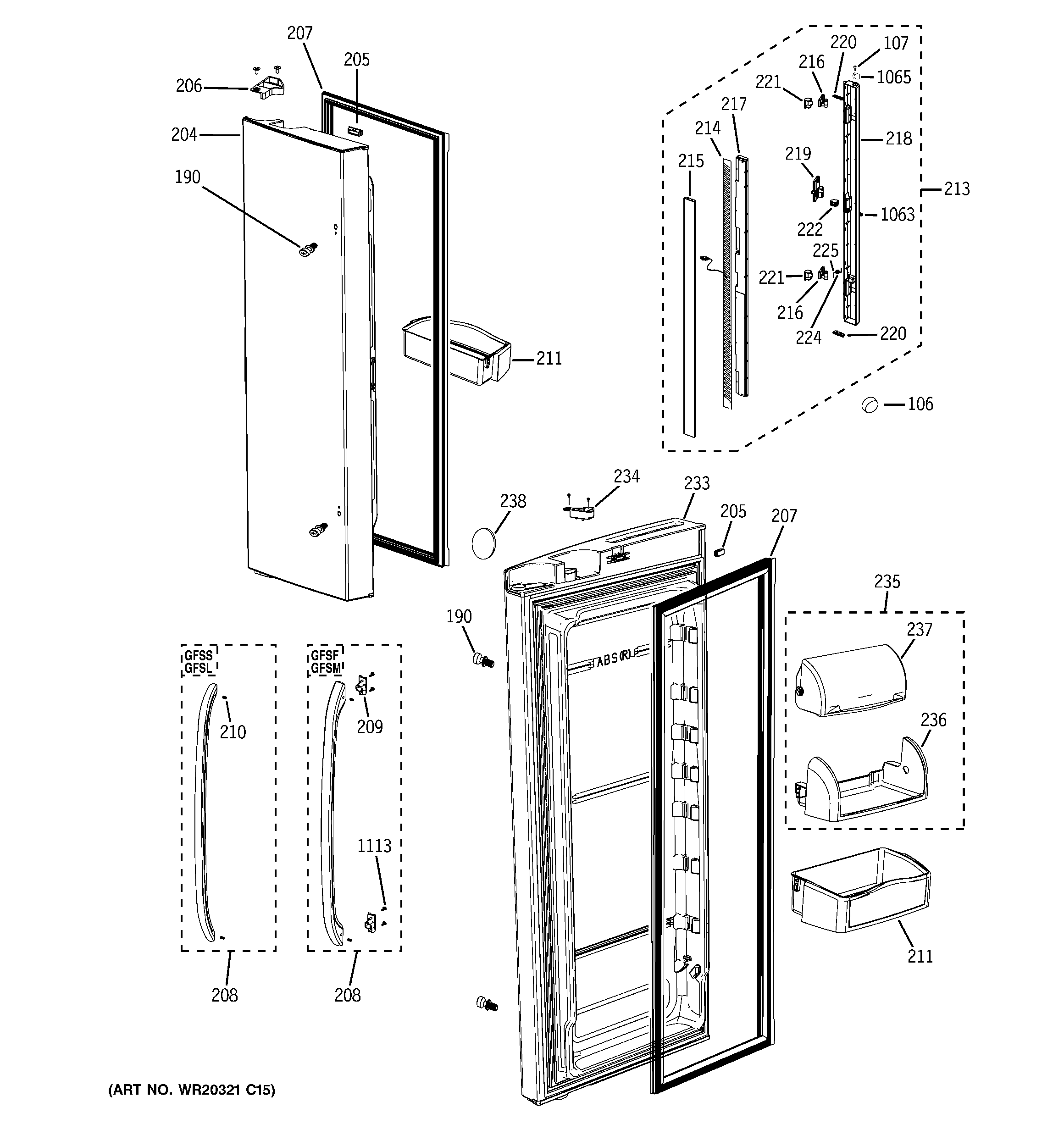 GE GFSS6KEXDSS fresh food doors diagram