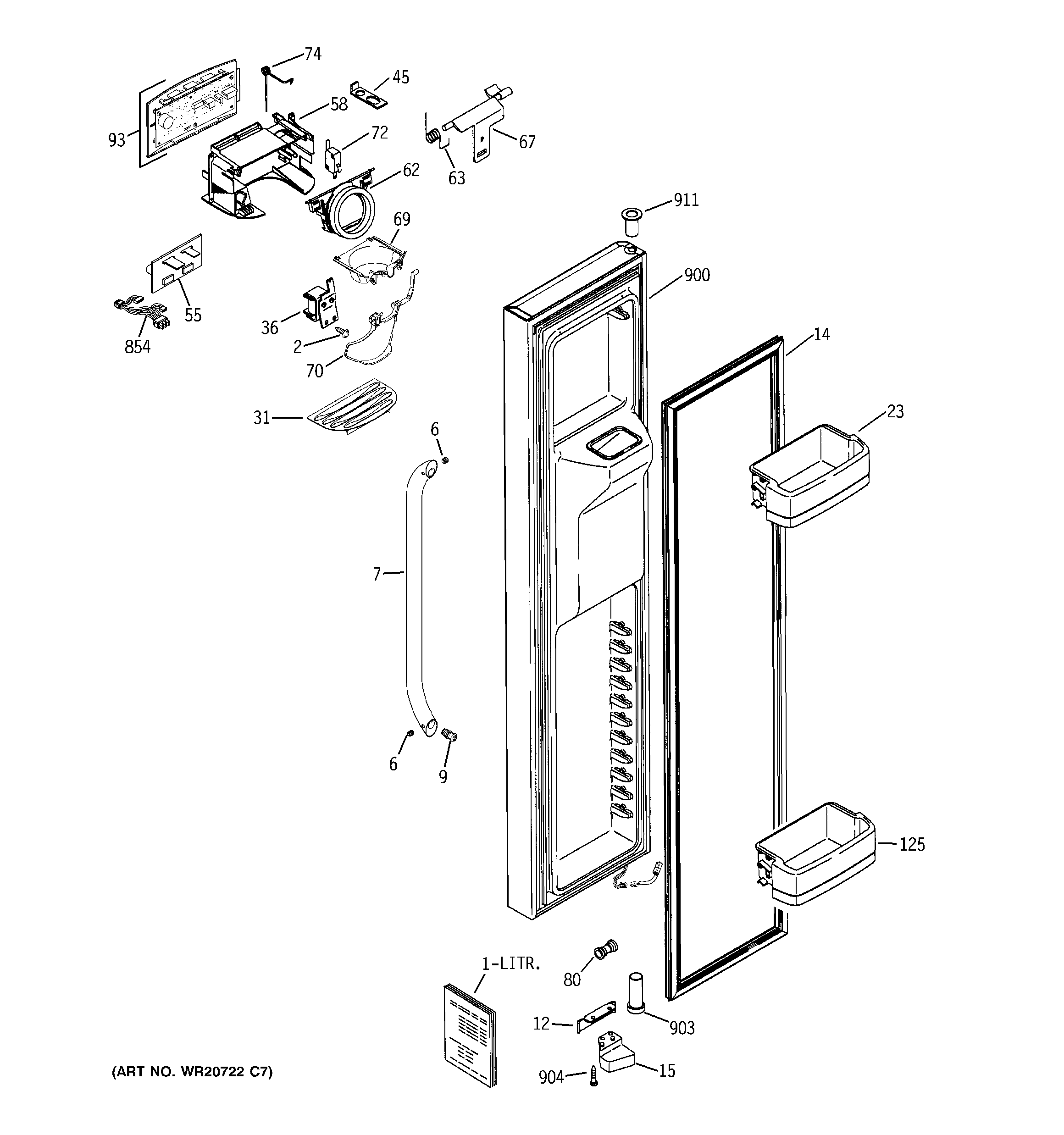 GE GCE23LGYAFNB freezer door diagram