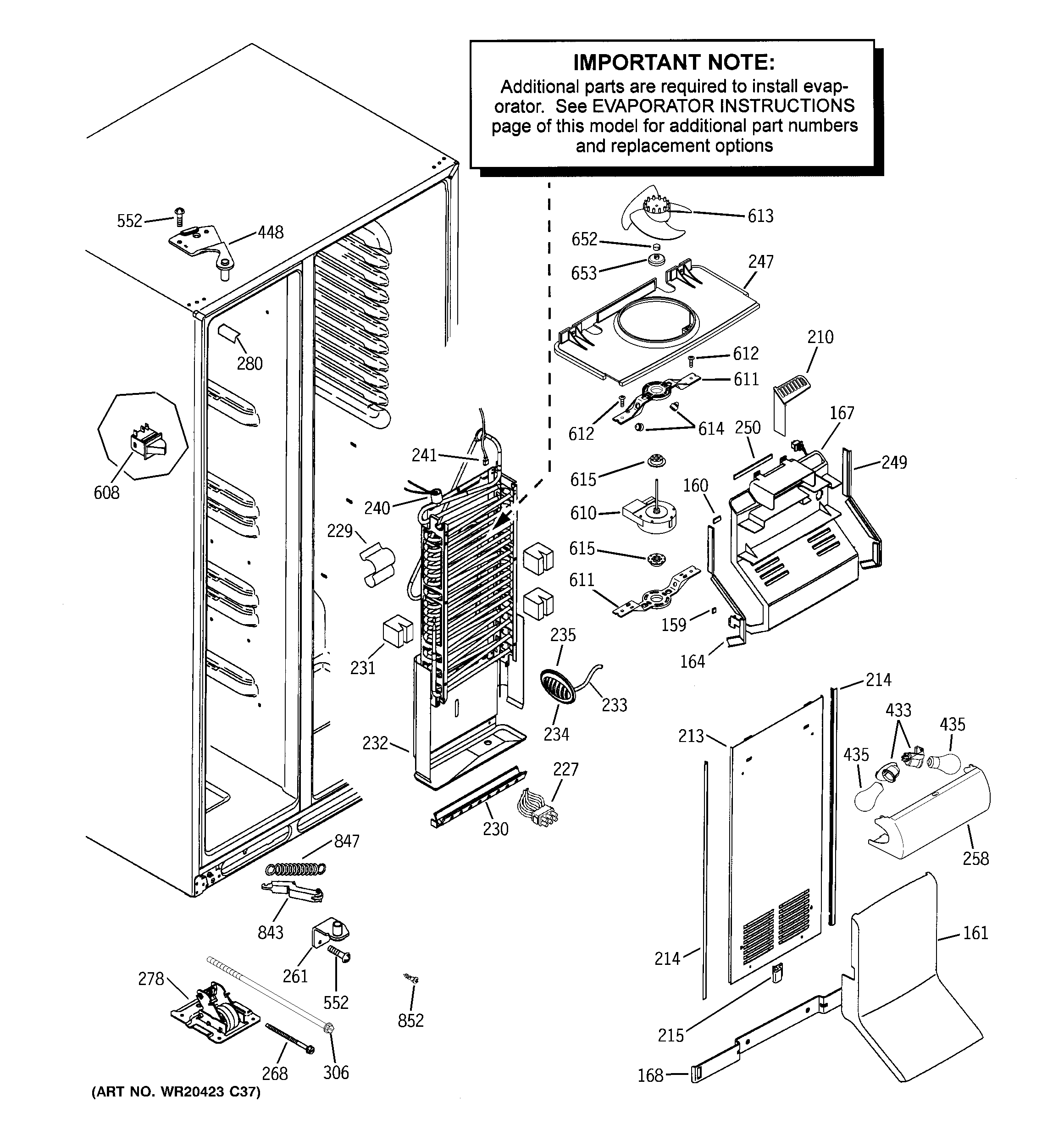 GE GCE23LGYAFNB freezer section diagram