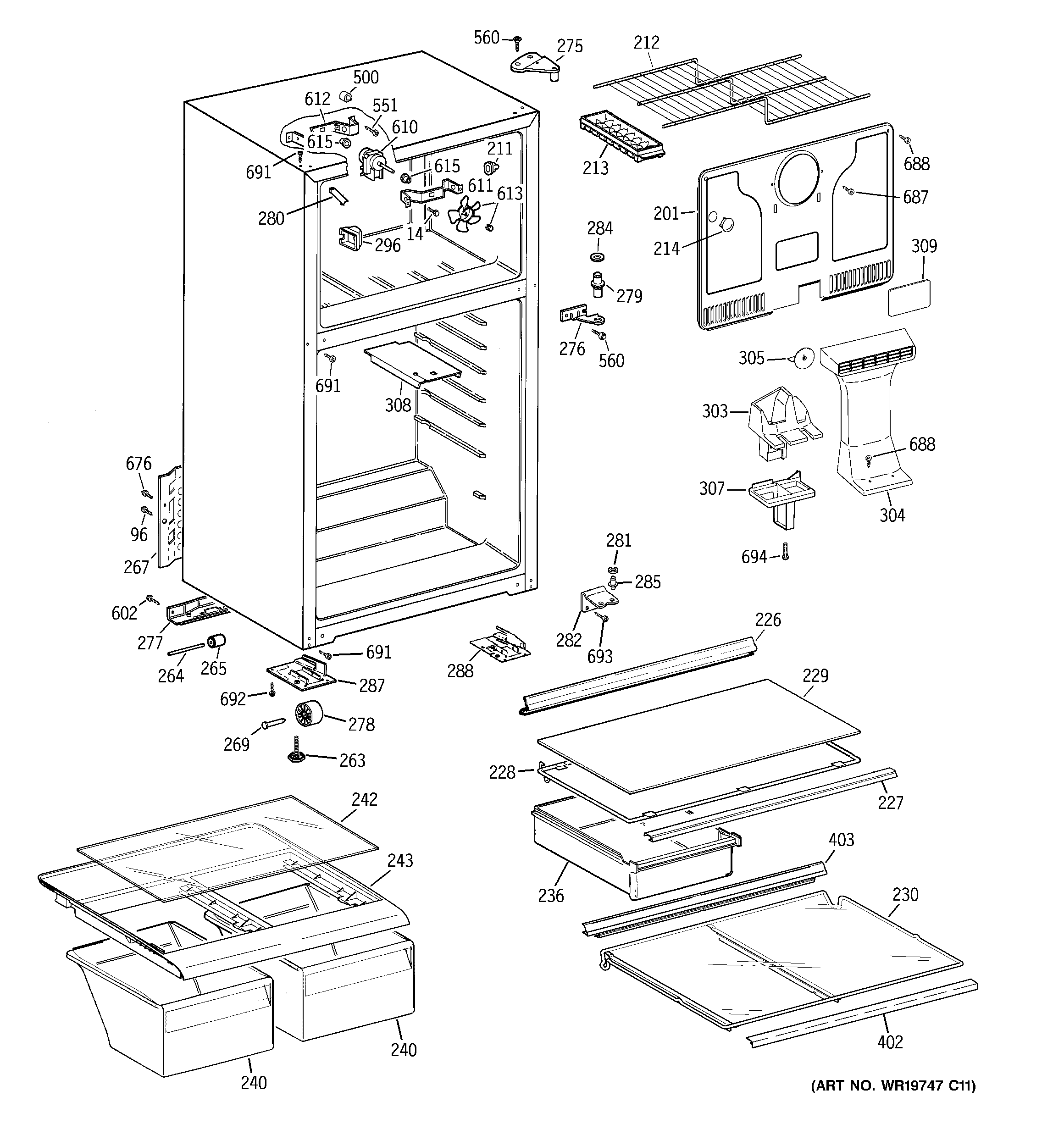GE GTH18HBTZRBB cabinet diagram