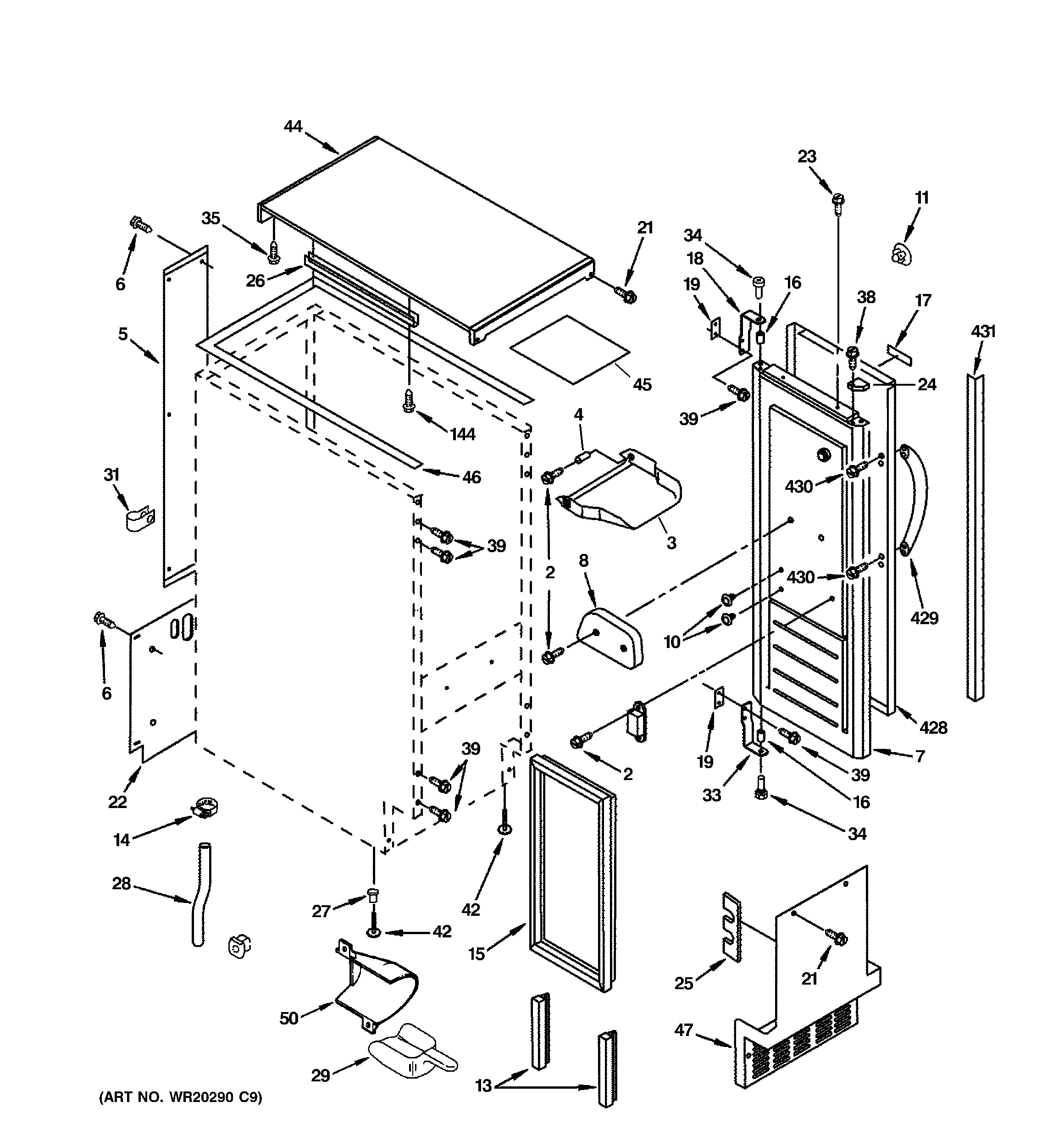 GE ZDIS150WSS cabinet, liner & door parts diagram