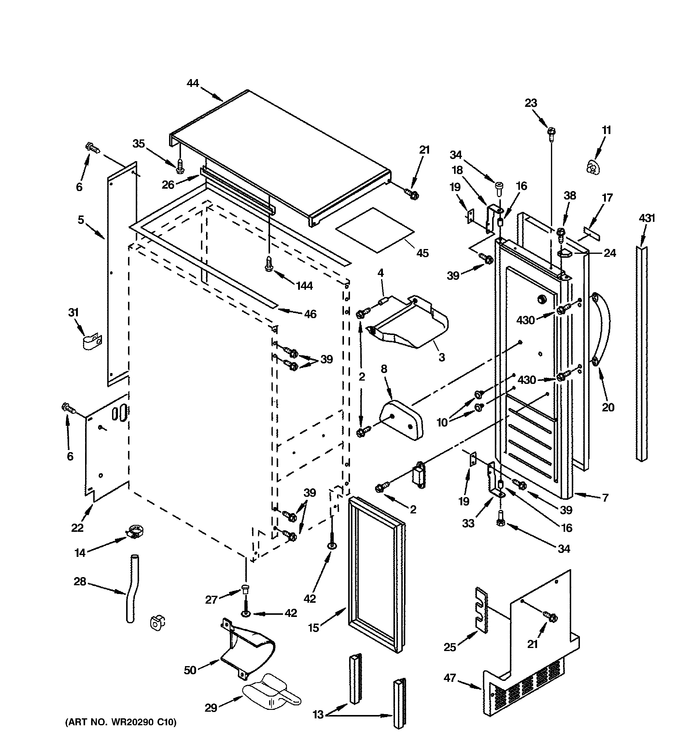 GE ZDIC150WBBA cabinet, liner & door parts diagram