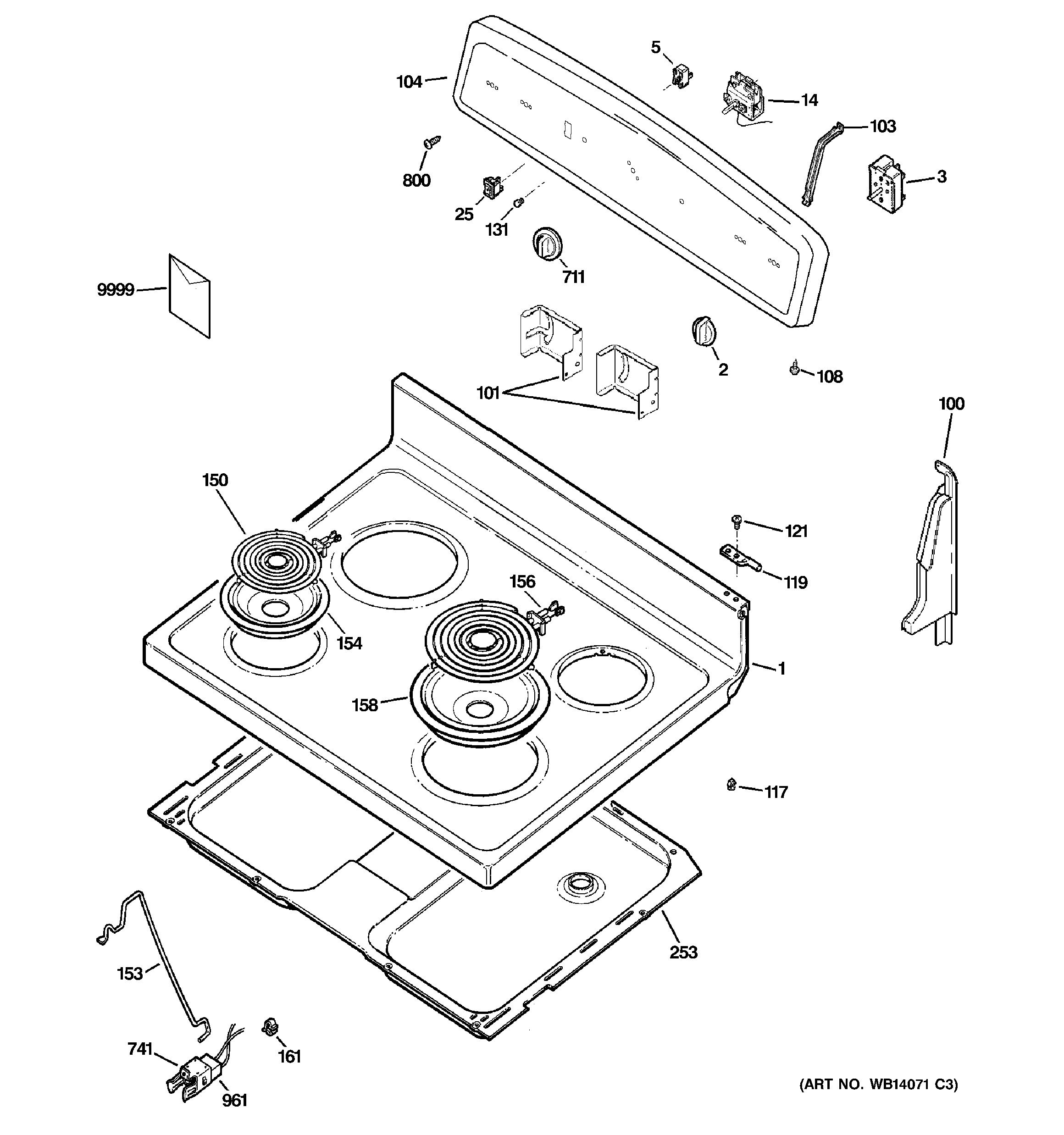 GE JBS07M2BB control panel & cooktop diagram