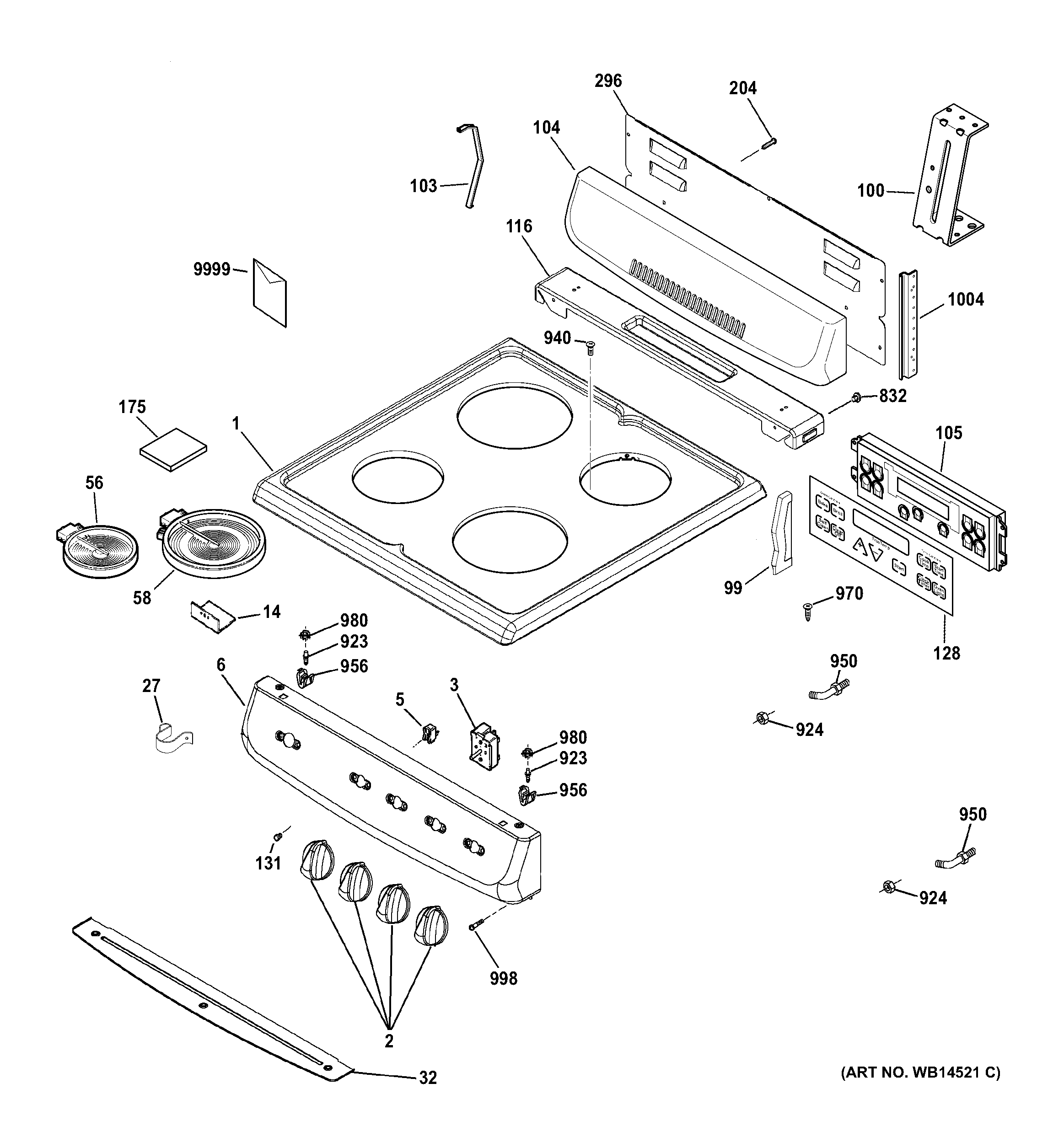 GE JAP02SN1SS control panel & cooktop diagram