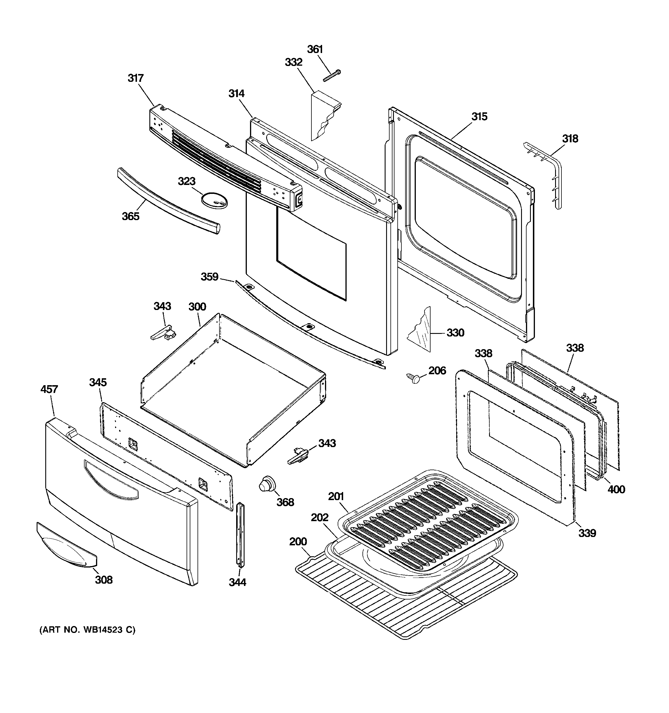 GE JAP02SN1SS door & drawer parts diagram