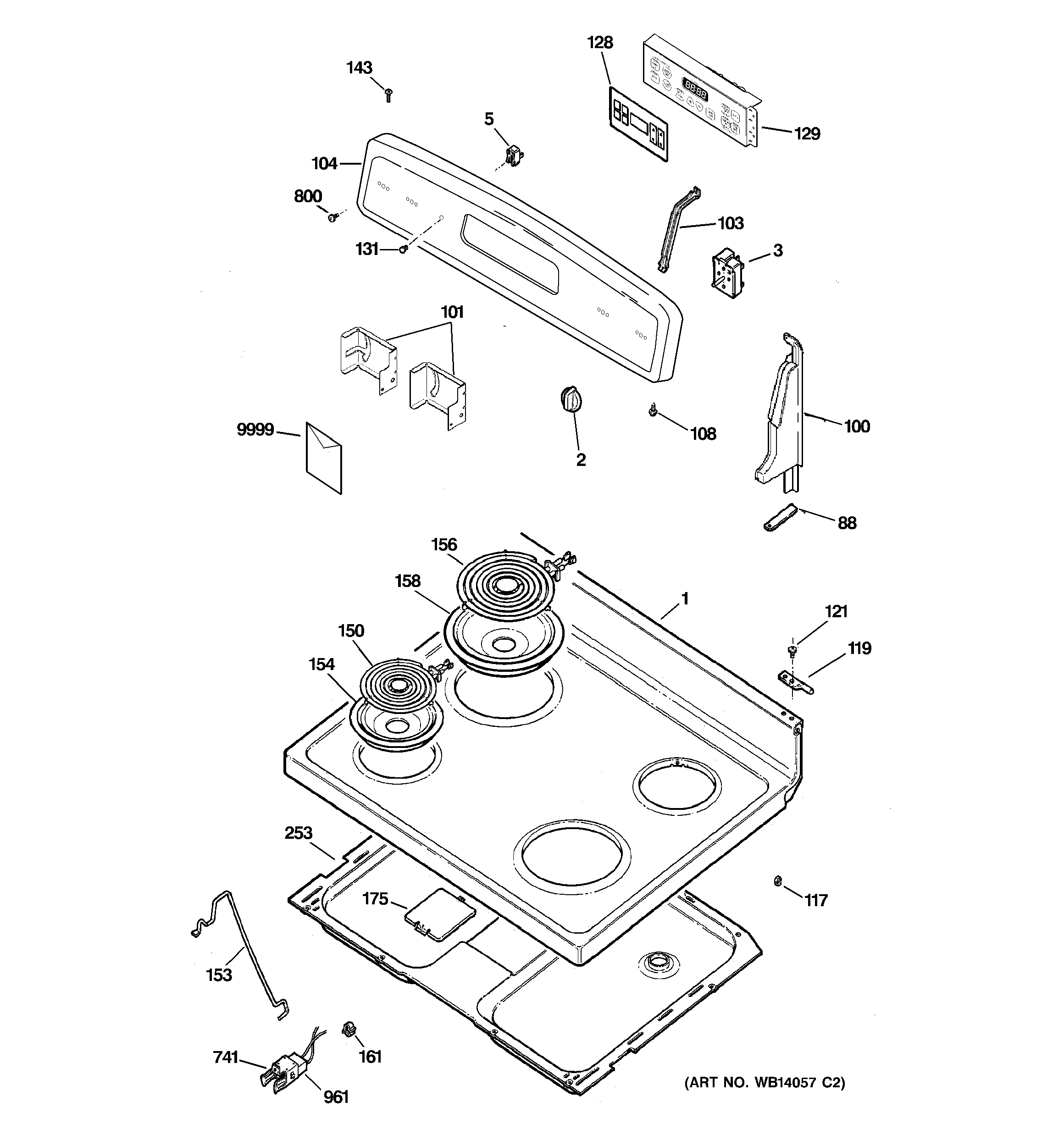 GE JBP27DM2BB control panel & cooktop diagram