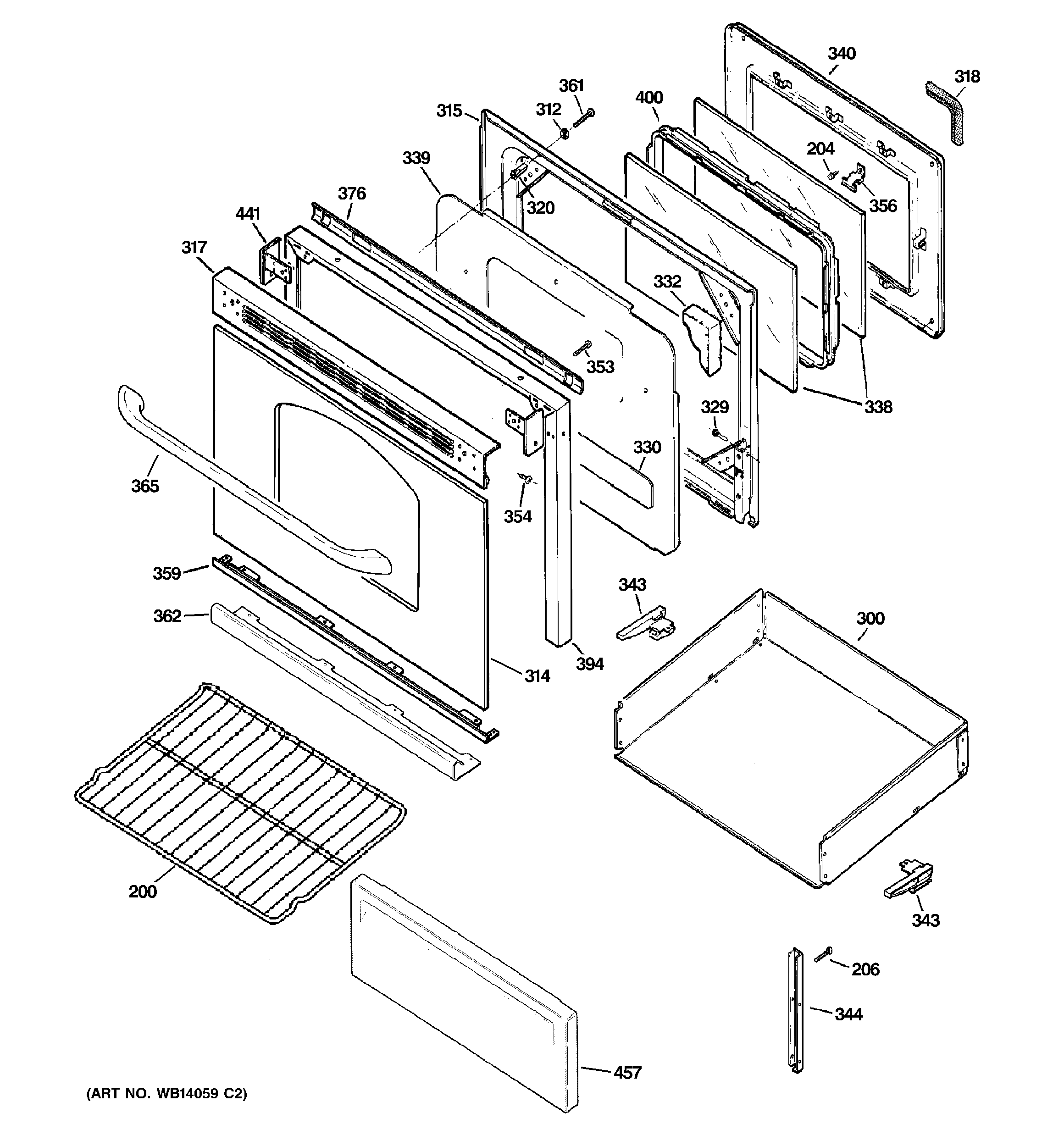 GE JBP27DM2BB door & drawer parts diagram