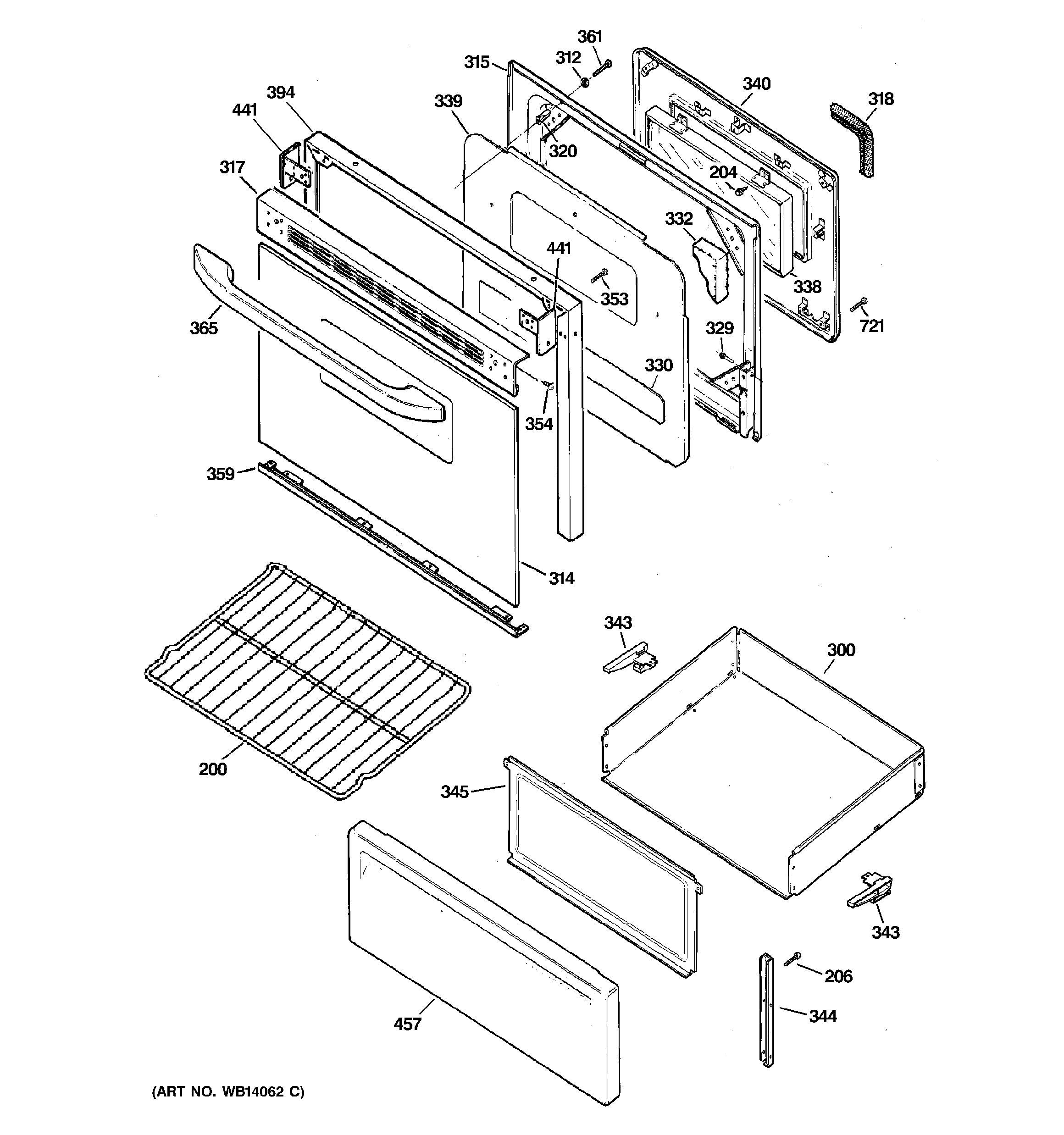 GE JBP22BK5CT door & drawer parts diagram