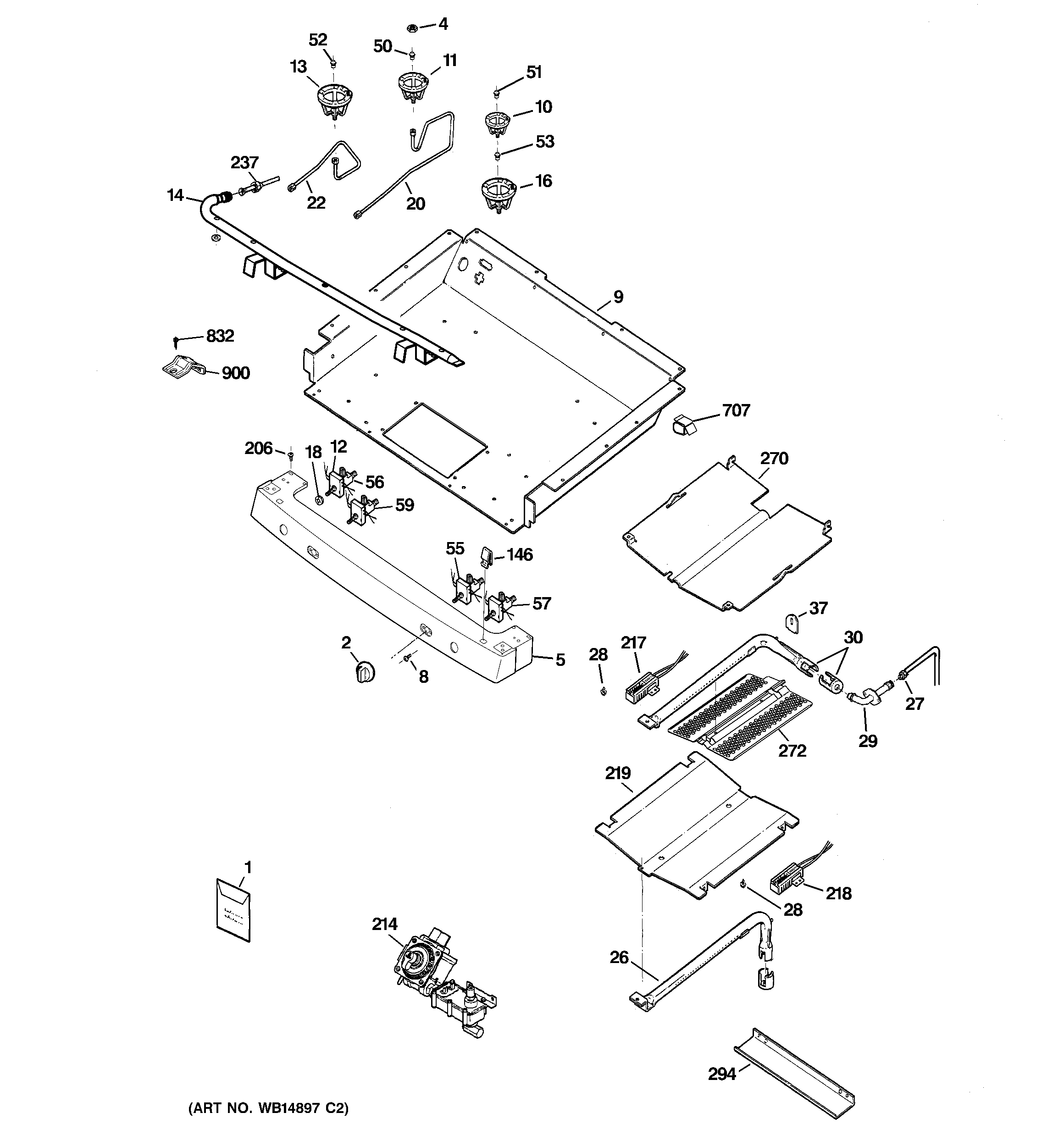 GE JGB300DEP5WW gas & burner parts diagram