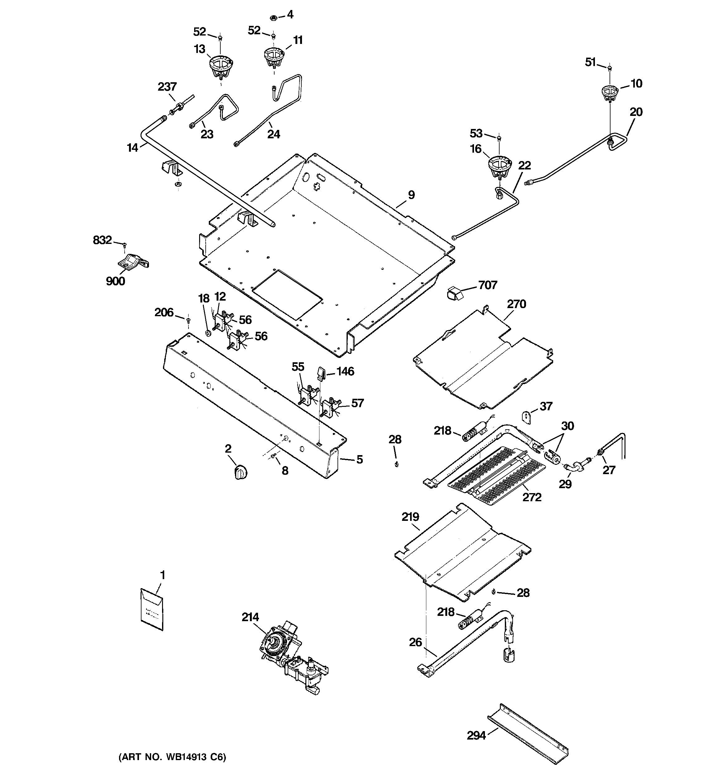 GE JGB281DER1WW gas & burner parts diagram
