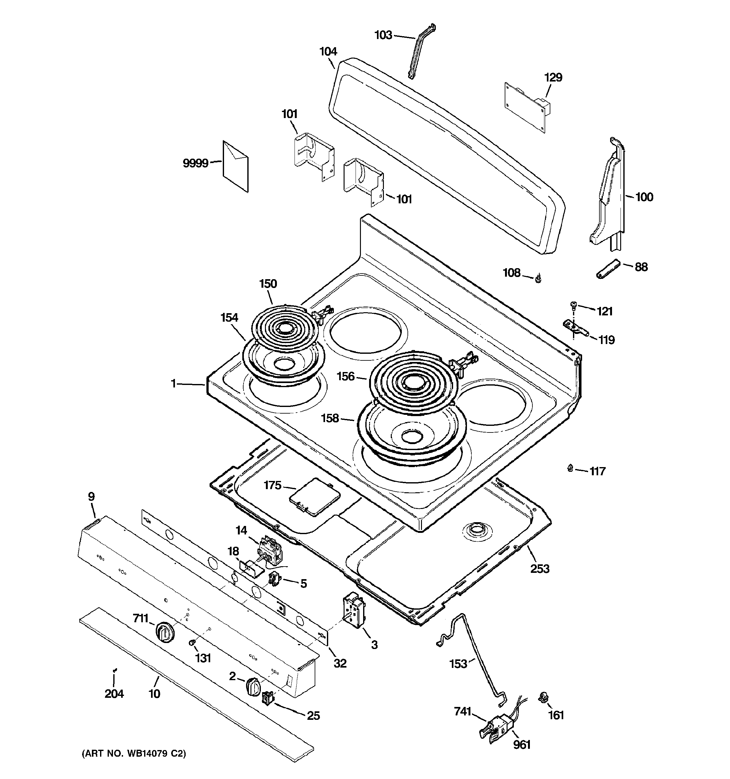 GE JBP15DM1BB control panel & cooktop diagram