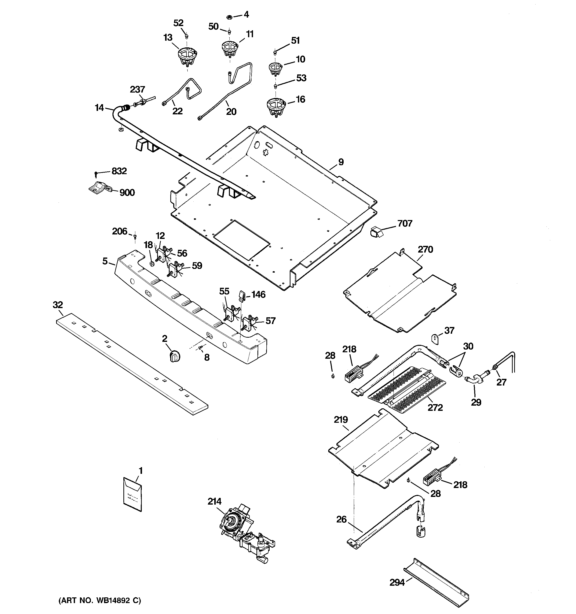 GE JGB3001ER4SS gas & burner parts diagram