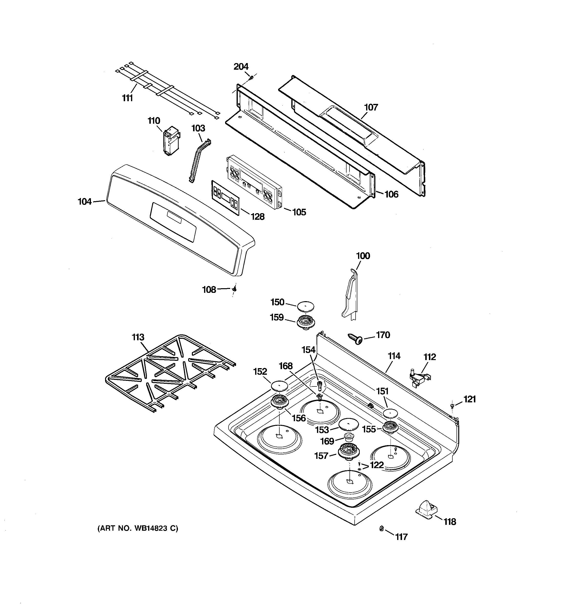 GE JGB3001ER4SS control panel & cooktop diagram