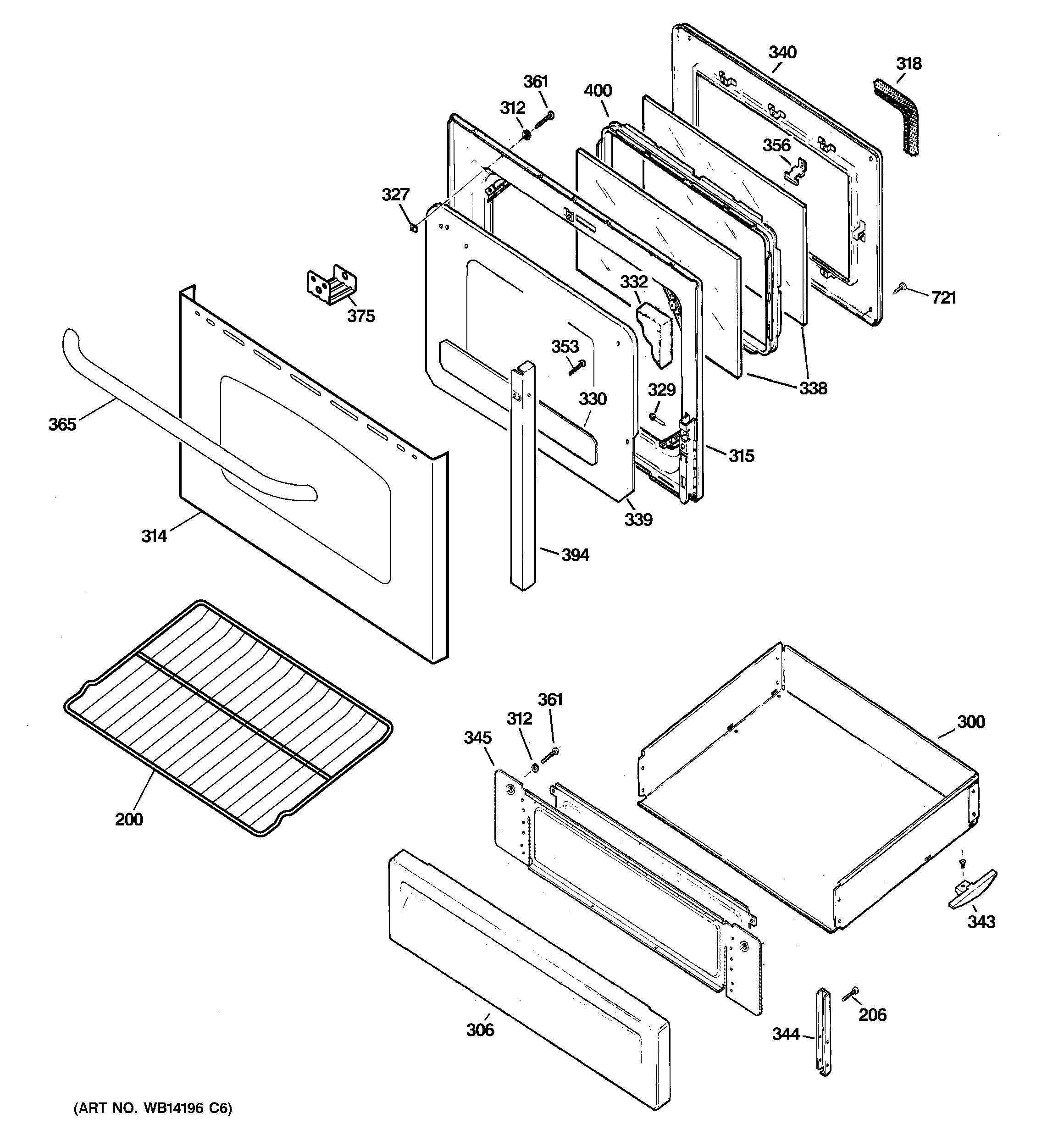 GE JGB3001ER4SS door & drawer parts diagram