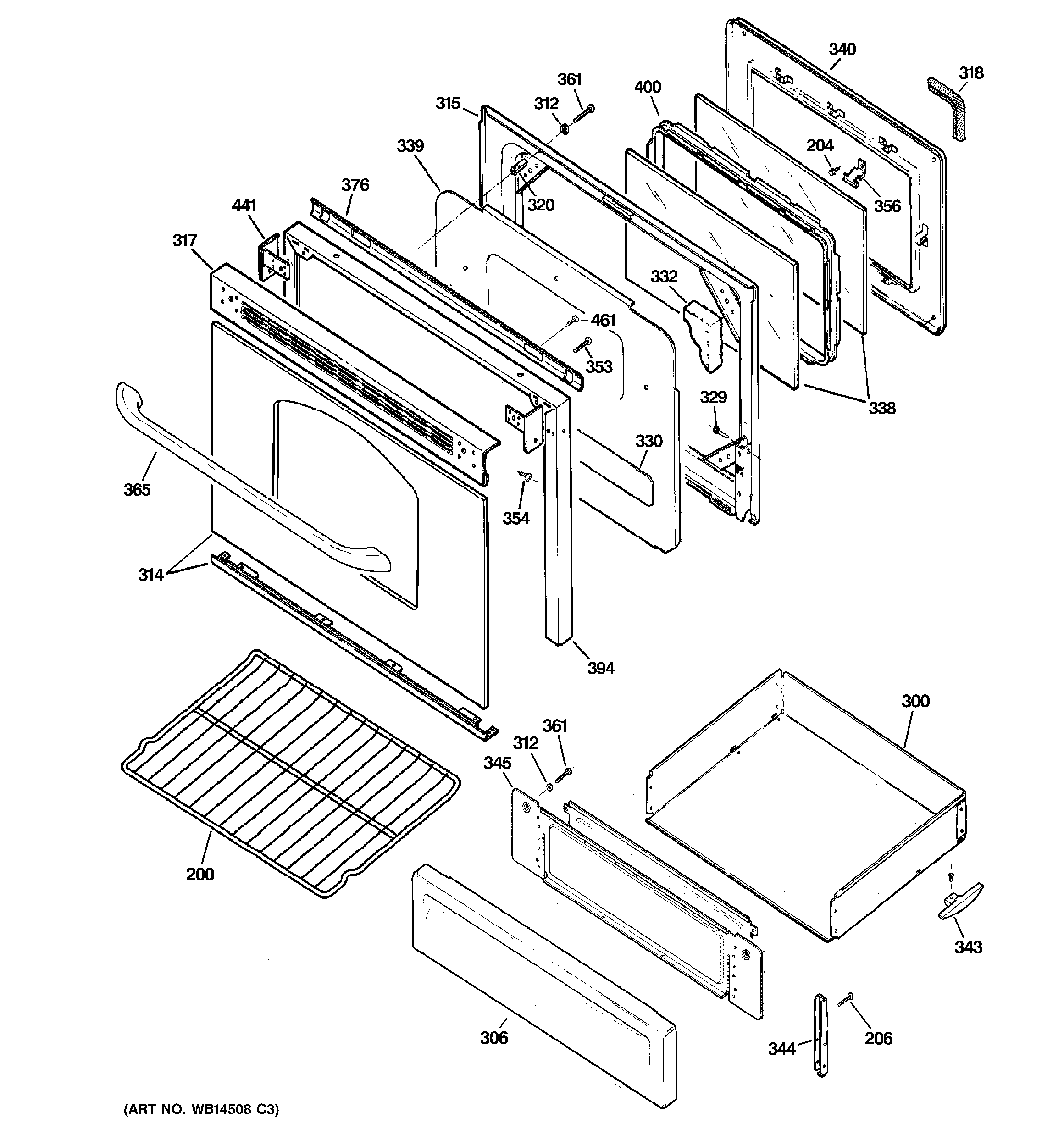 GE JGBP28SEM8SS door & drawer parts diagram