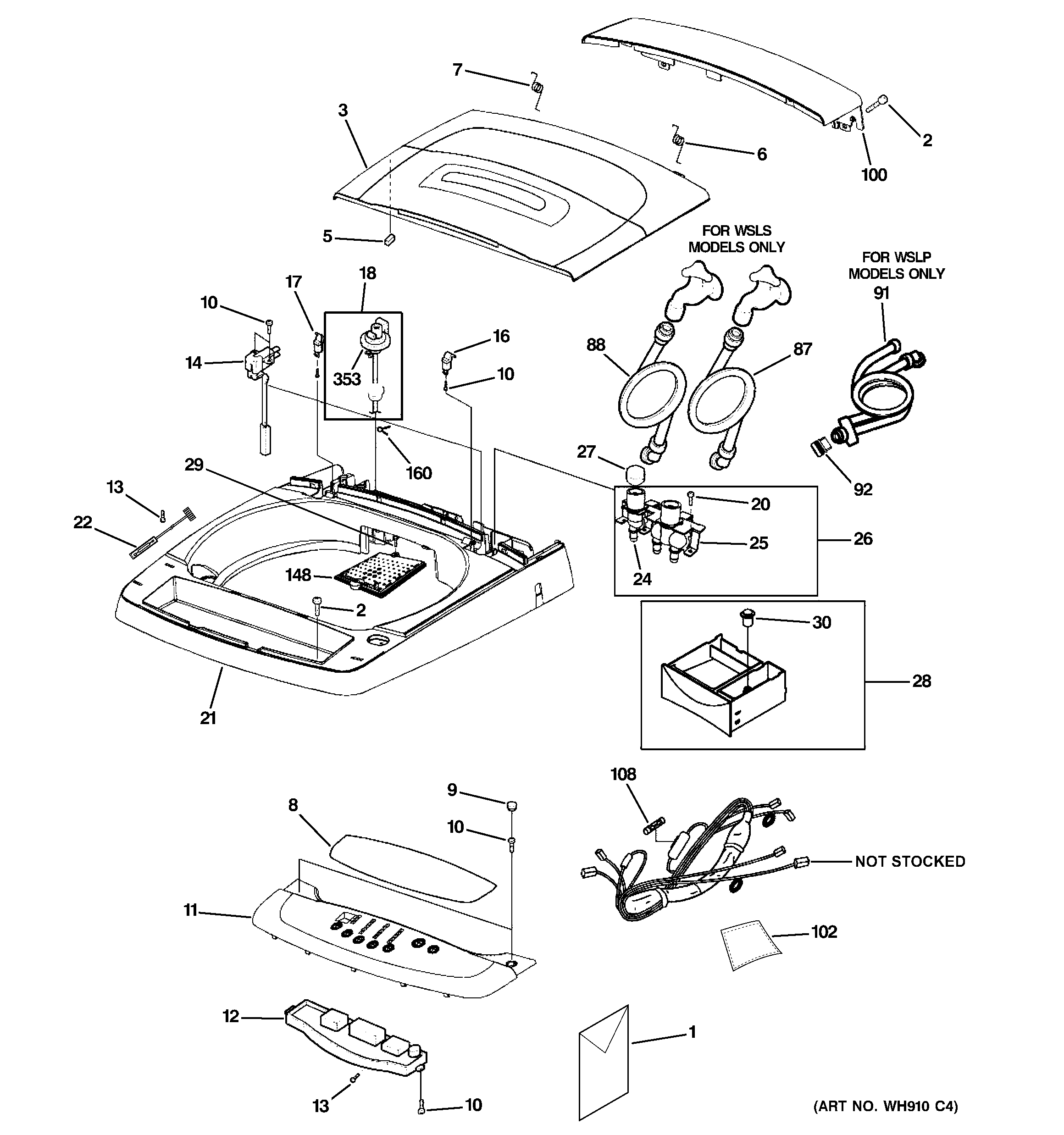 GE WSLP1500J0WW lid & top diagram