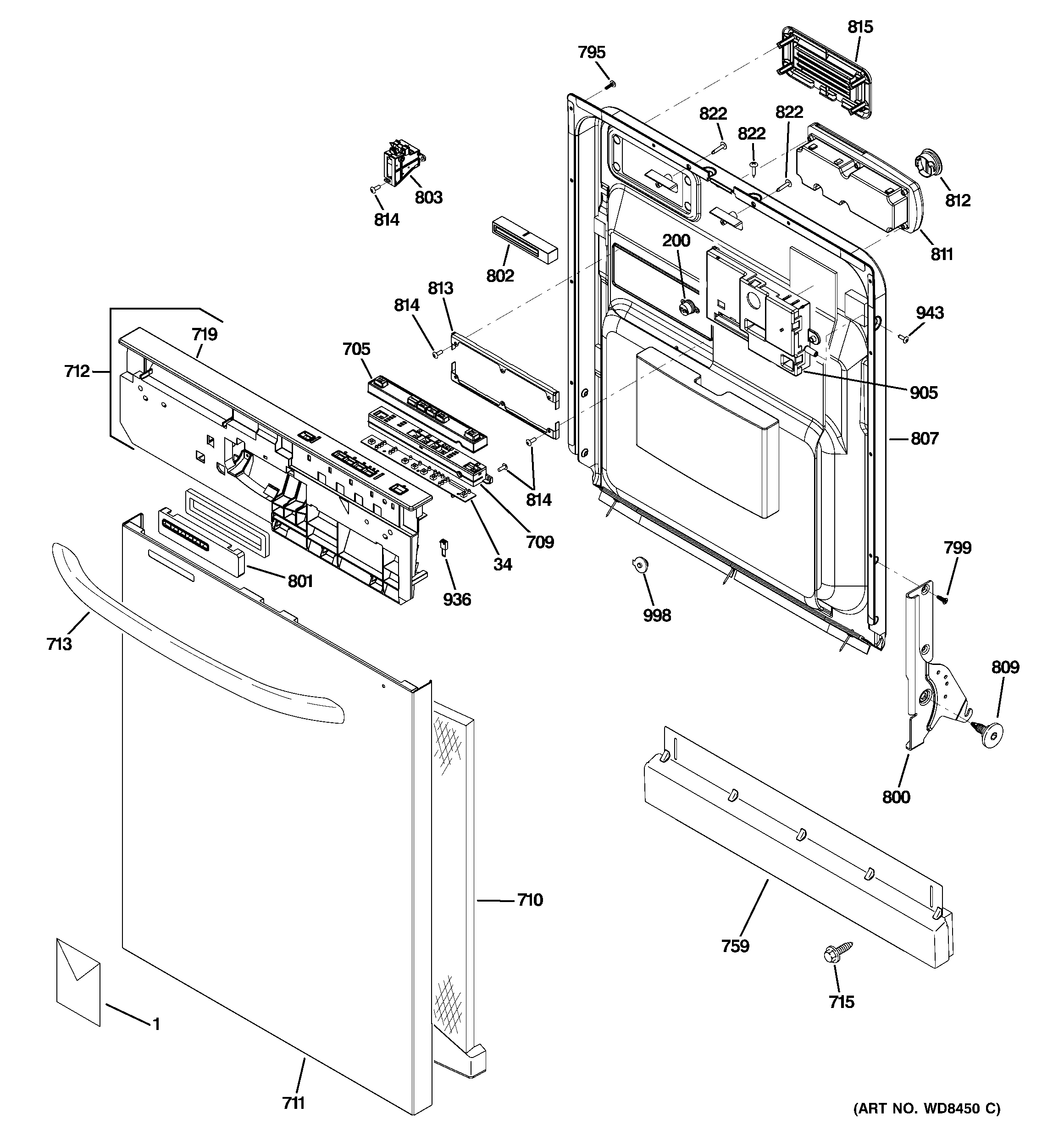 GE GLD5768V00SS escutcheon & door assembly diagram