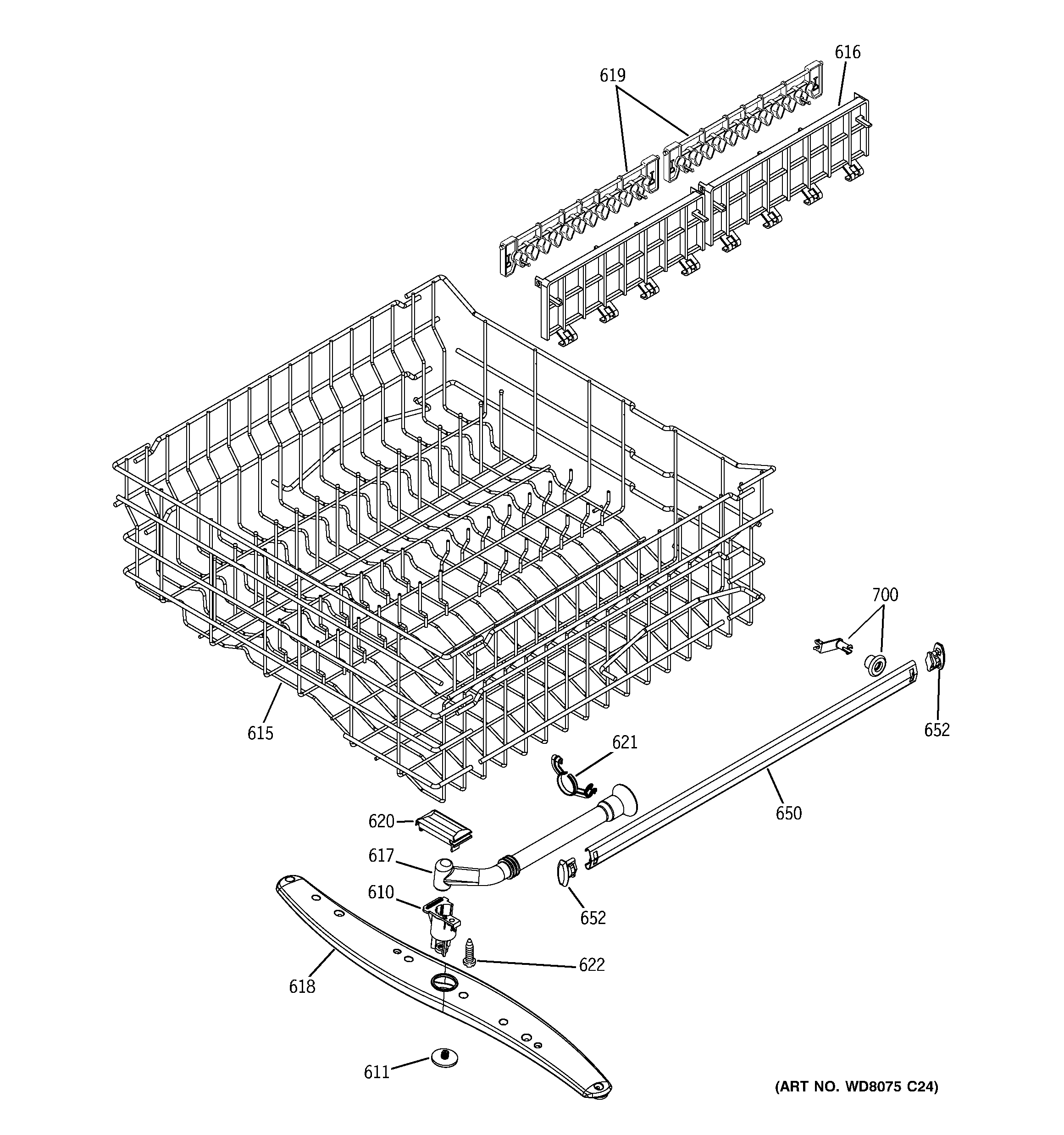 GE GLD5768V00SS upper rack assembly diagram