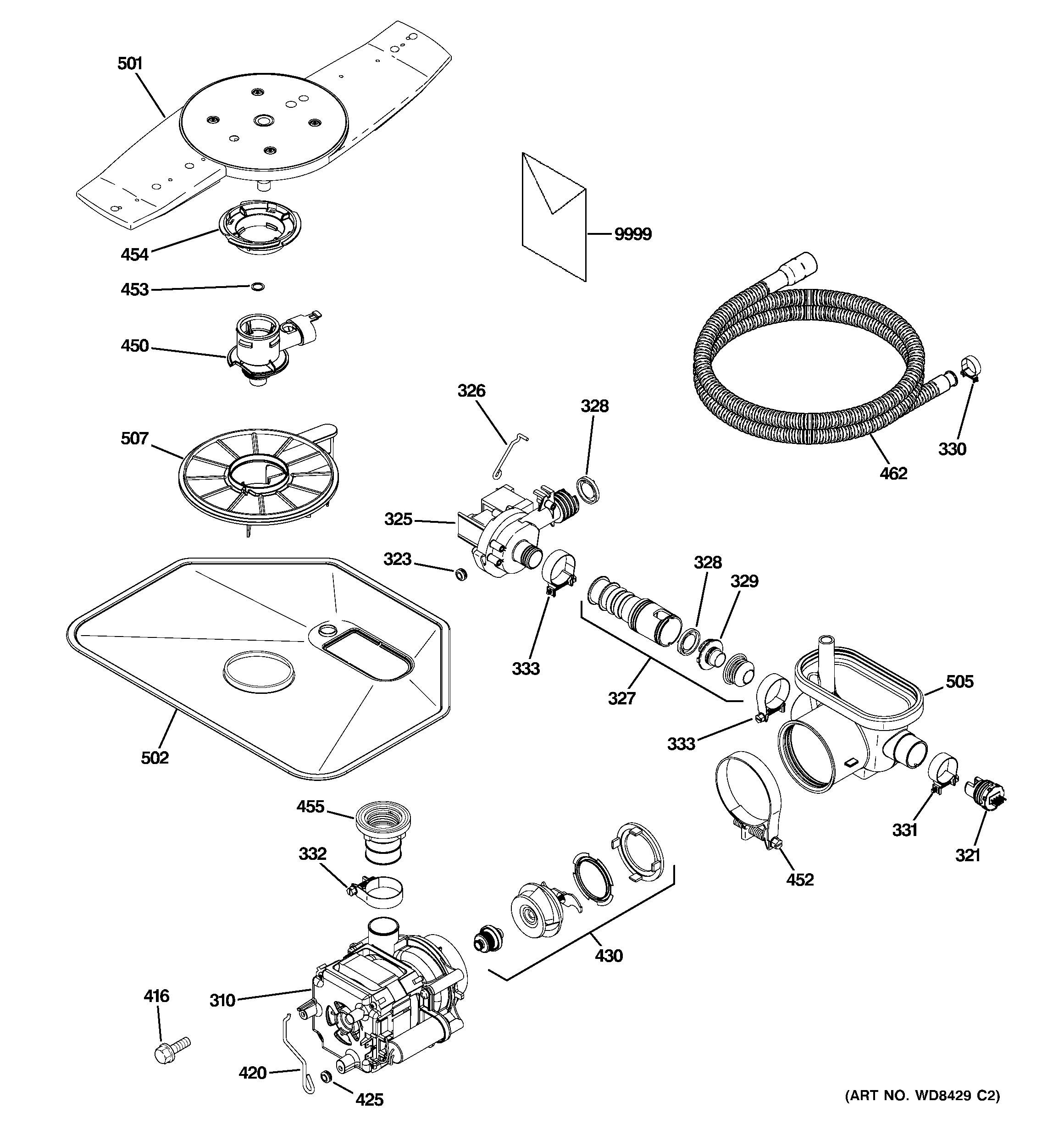 GE GLD5768V00SS motor-pump mechanism diagram