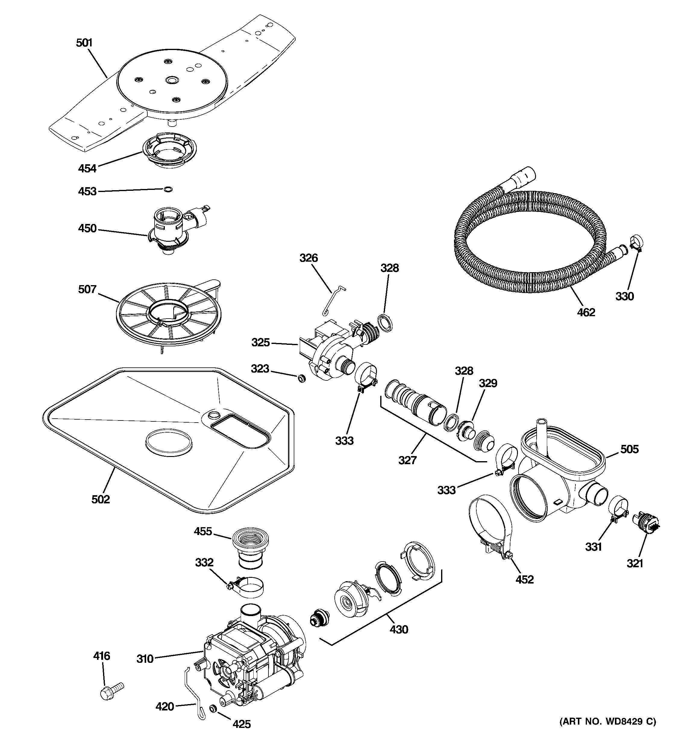 GE GLD5708V00BB motor-pump mechanism diagram