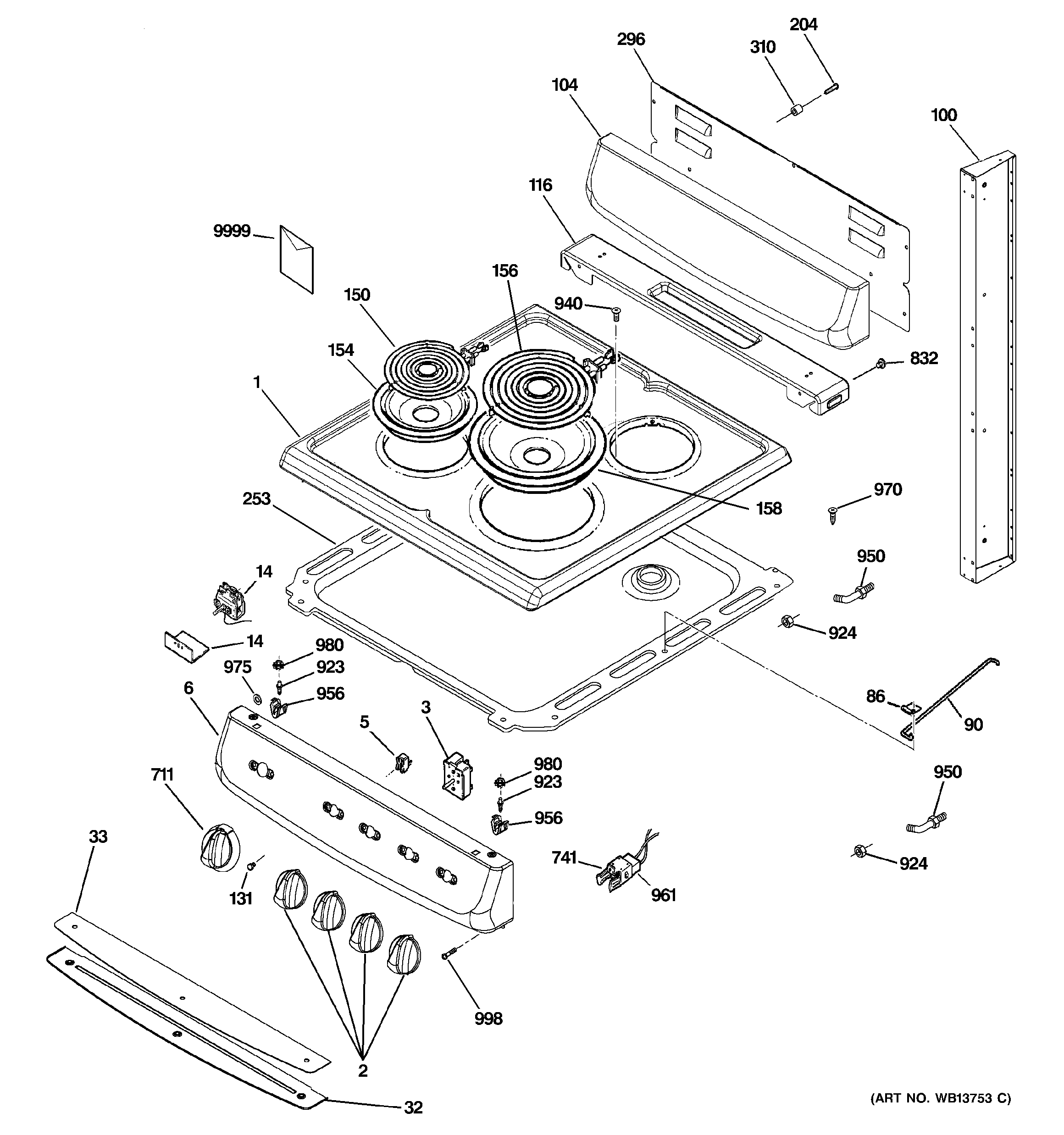 Hotpoint RA720K1WH control panel & cooktop diagram
