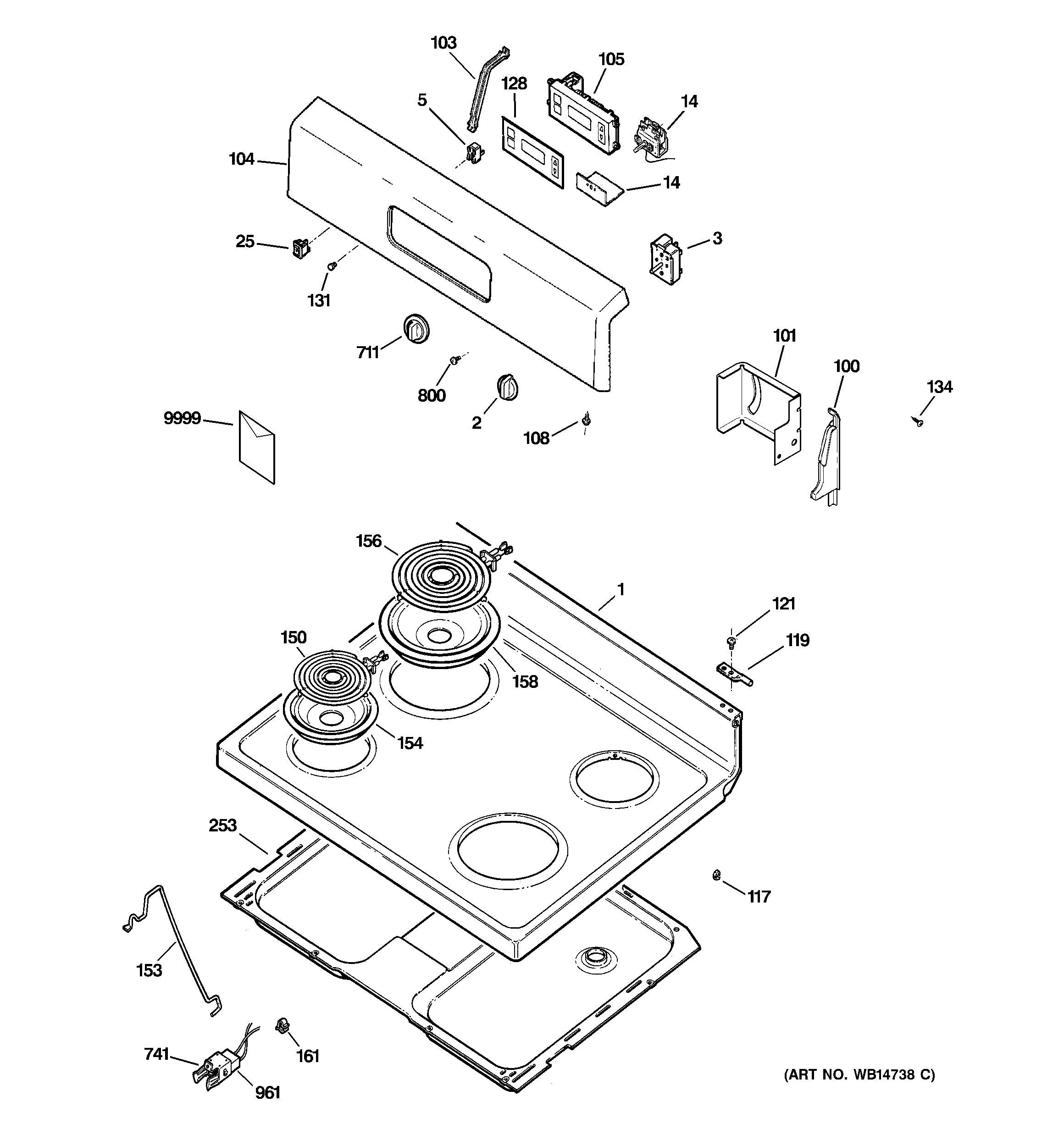 Hotpoint RB536DP1BB control panel & cooktop diagram
