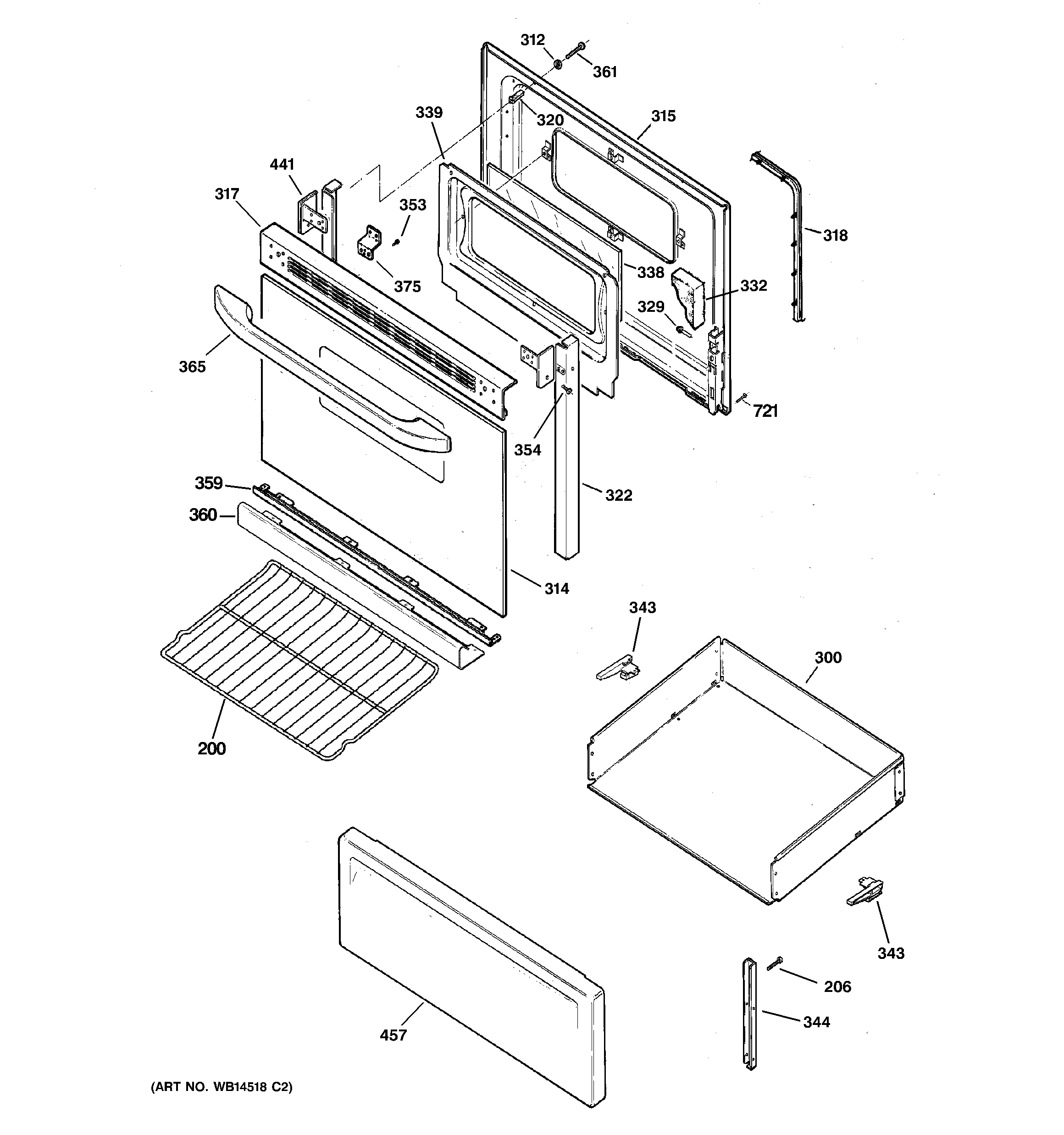 Hotpoint RB536DP1BB door & drawer parts diagram