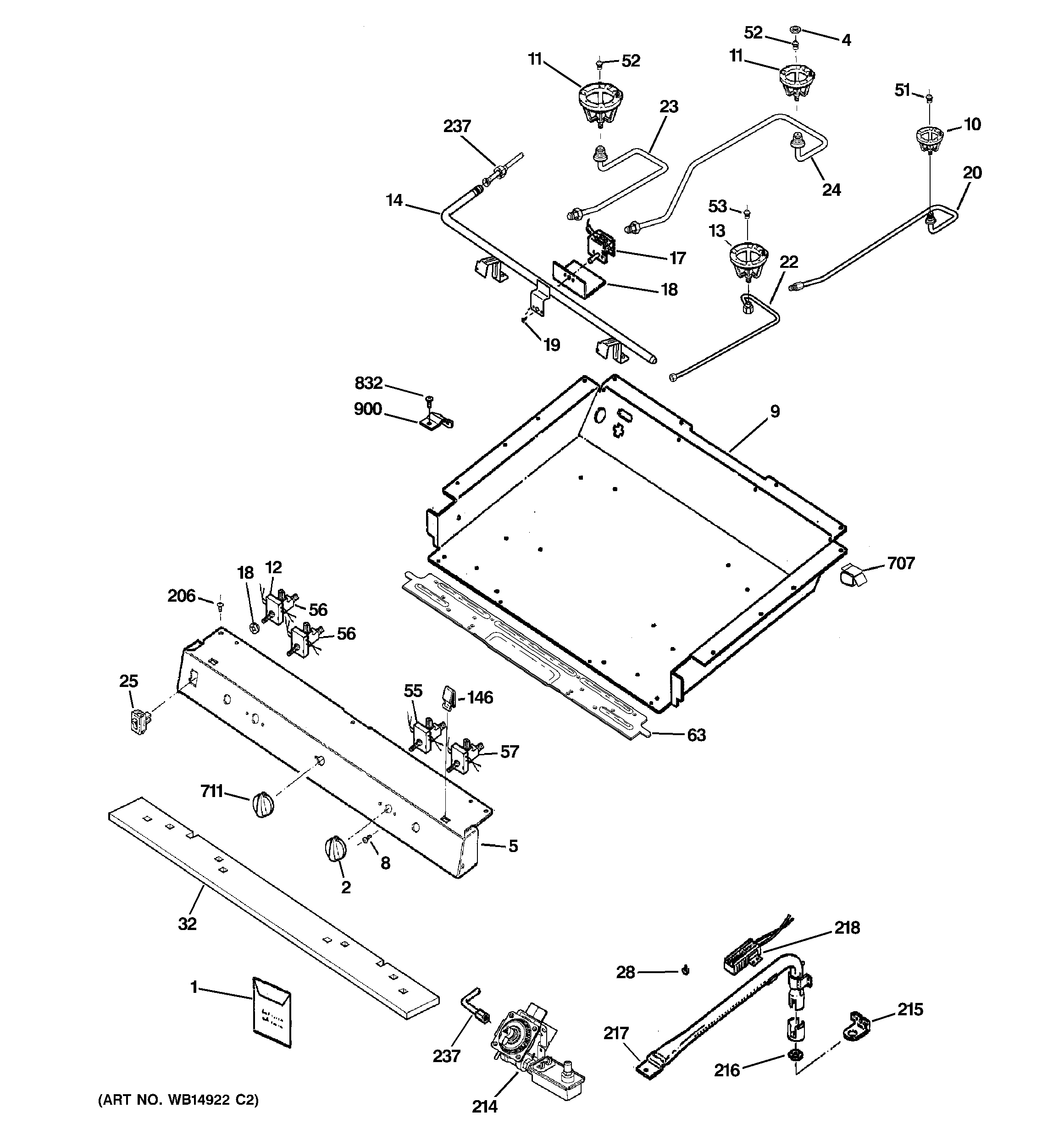 Hotpoint RGB540SEP3SA gas & burner parts diagram