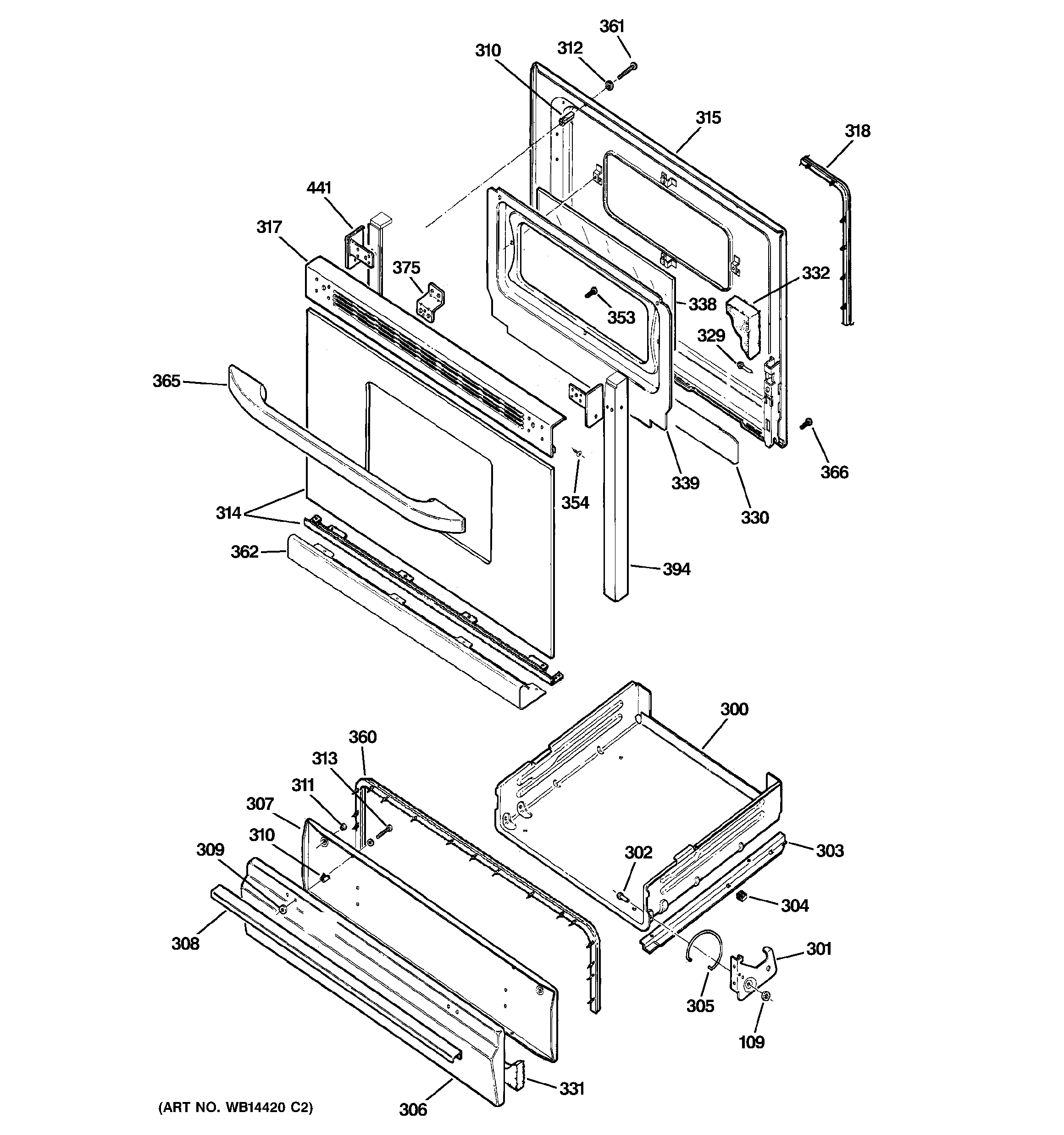 Hotpoint RGB540SEP3SA door & drawer parts diagram