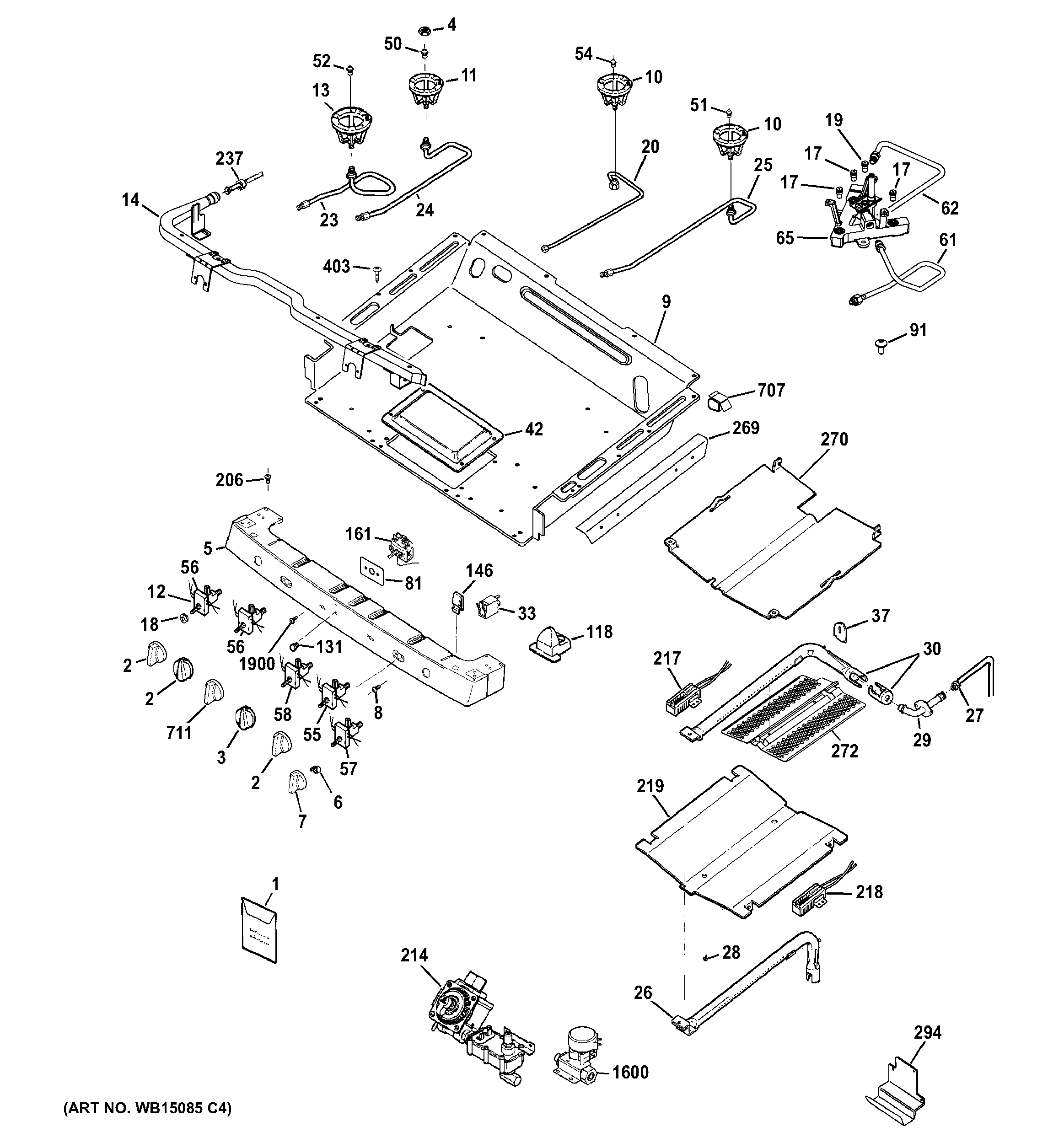 GE PGB930SET2SS gas & burner parts diagram