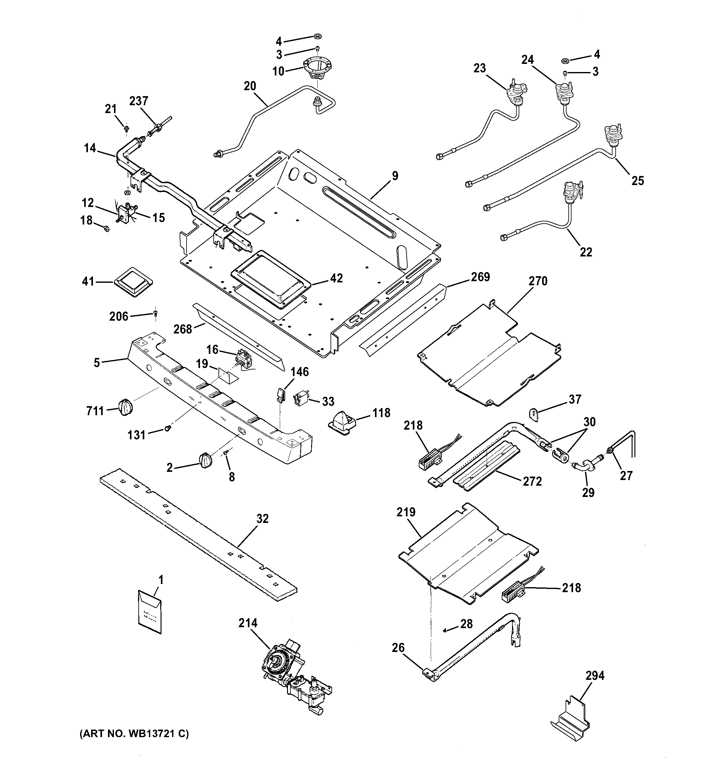 GE JGB918SEK5SS gas & burner parts diagram
