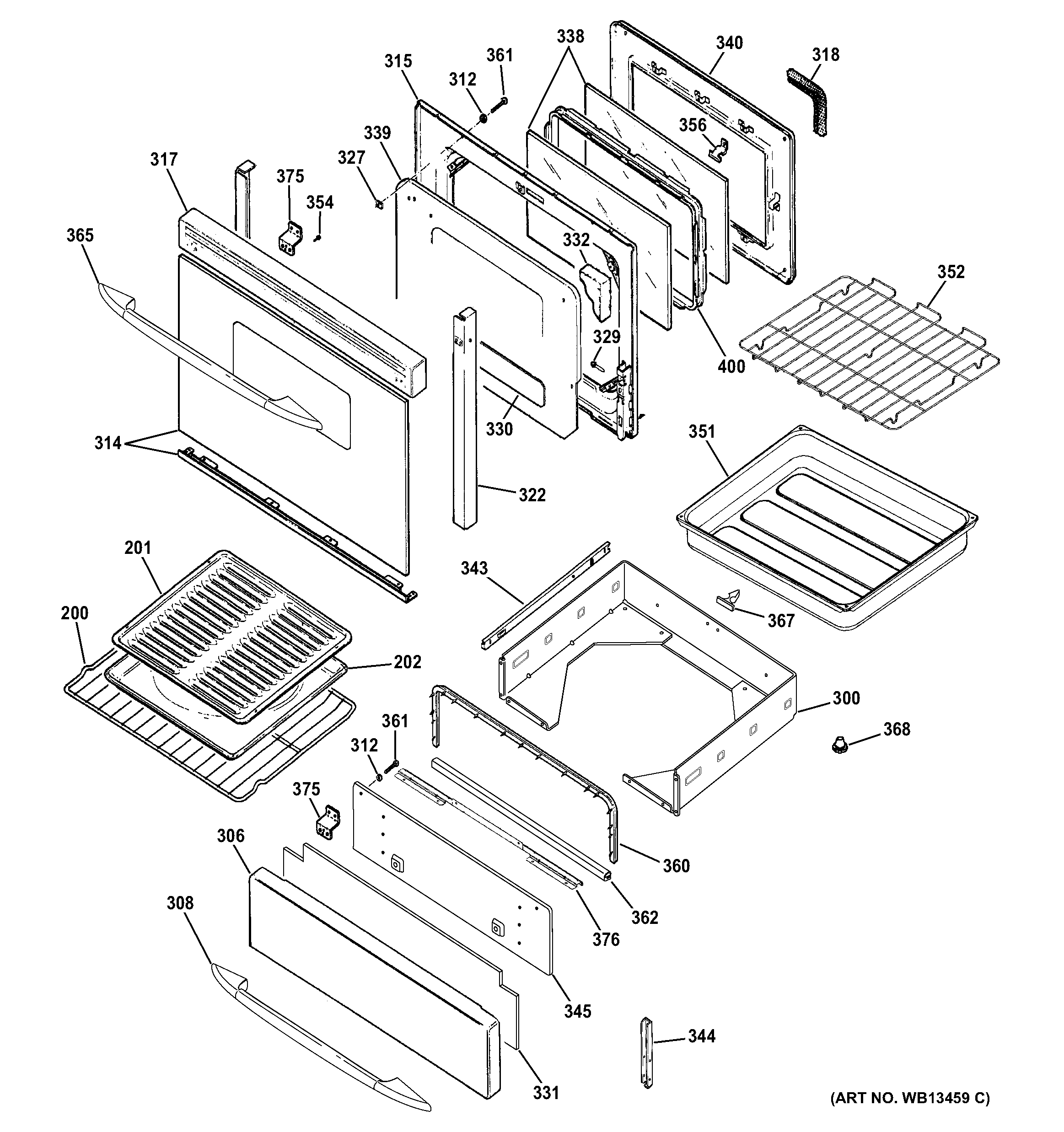 GE JGB918SEK5SS door & drawer parts diagram