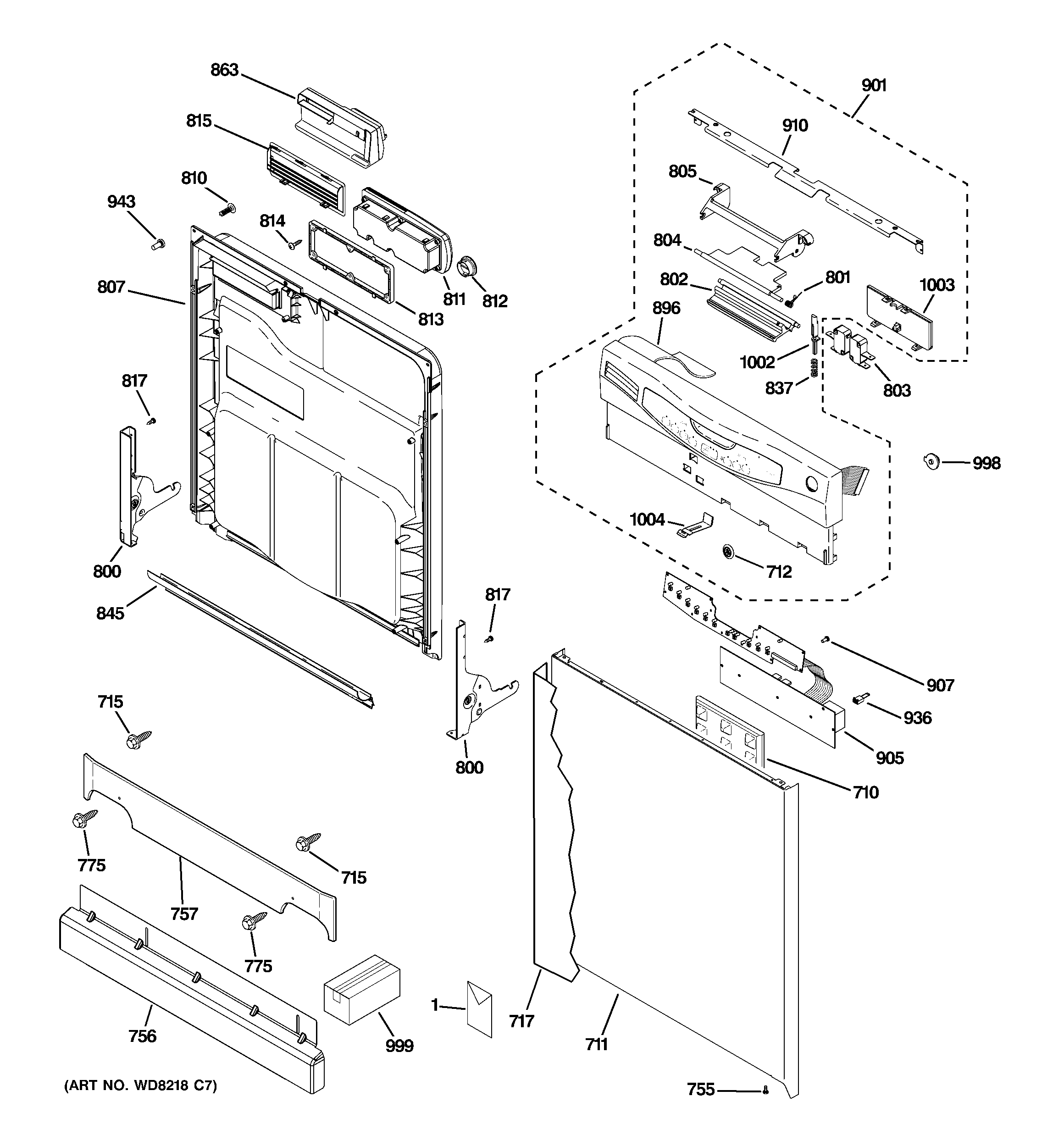 GE GLC5604V00BB escutcheon & door assembly diagram