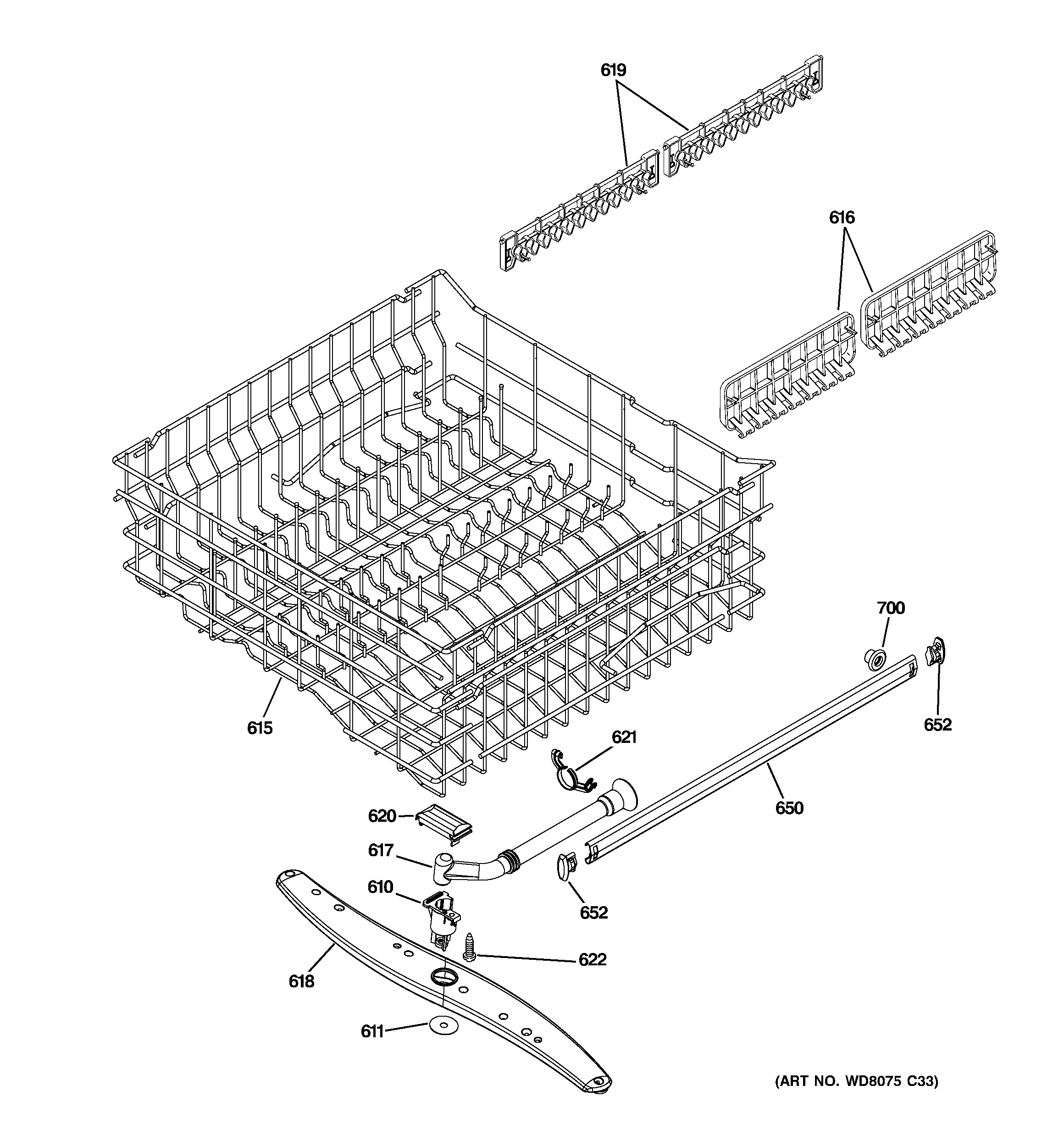 GE GLC5604V00BB upper rack assembly diagram