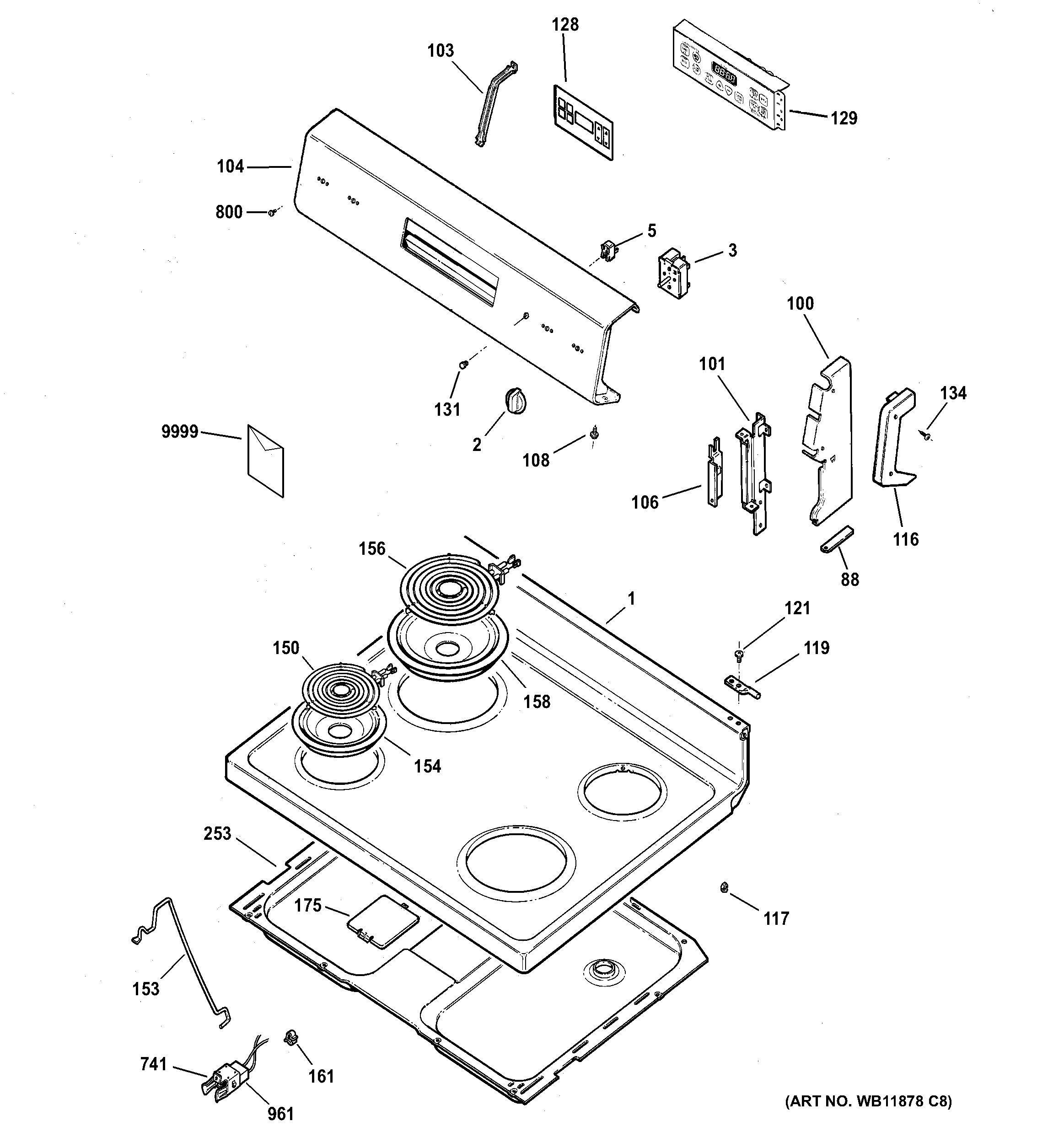 Hotpoint RB757BH5WH control panel & cooktop diagram