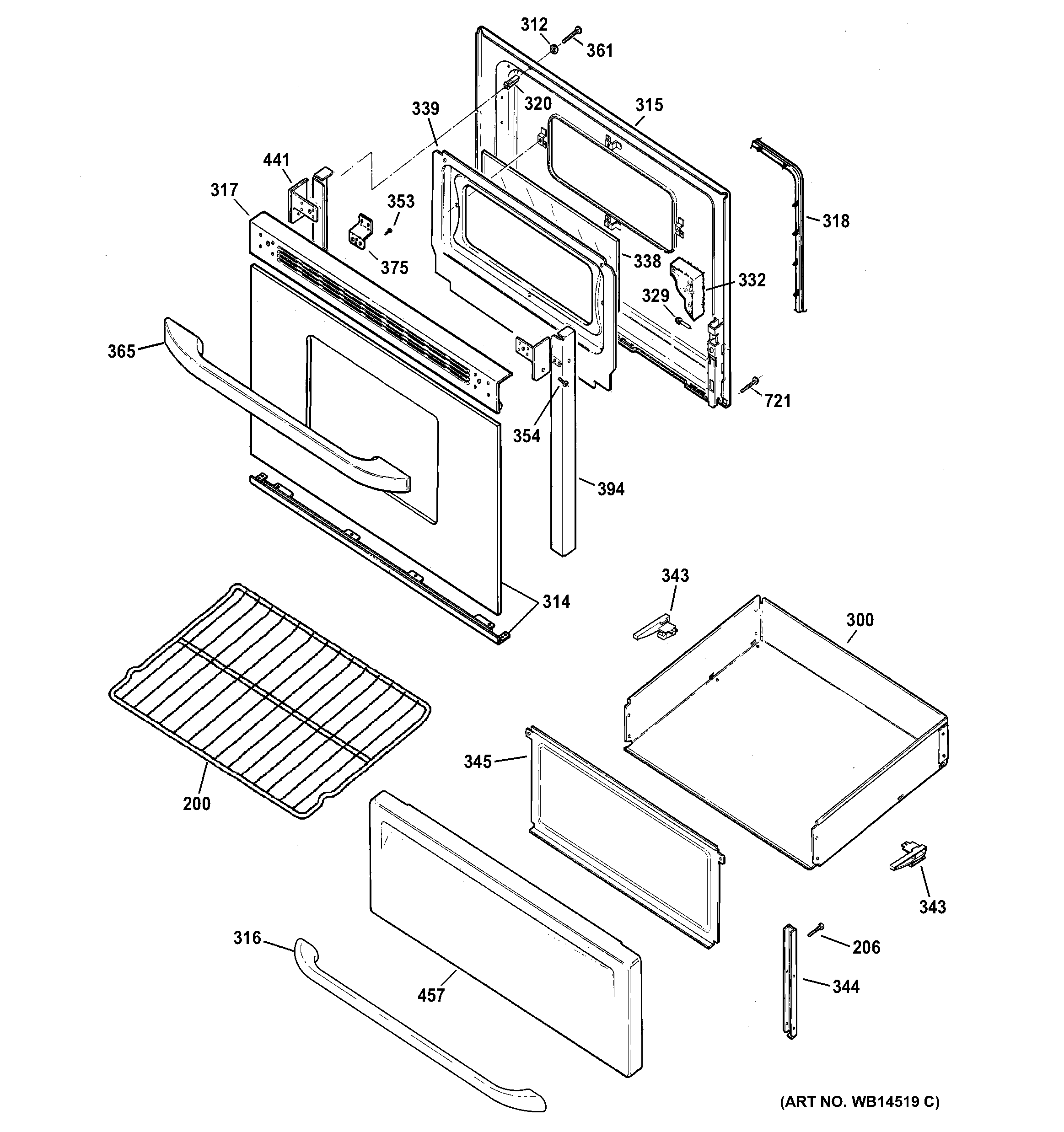 Hotpoint RB540SH3SA door & drawer parts diagram
