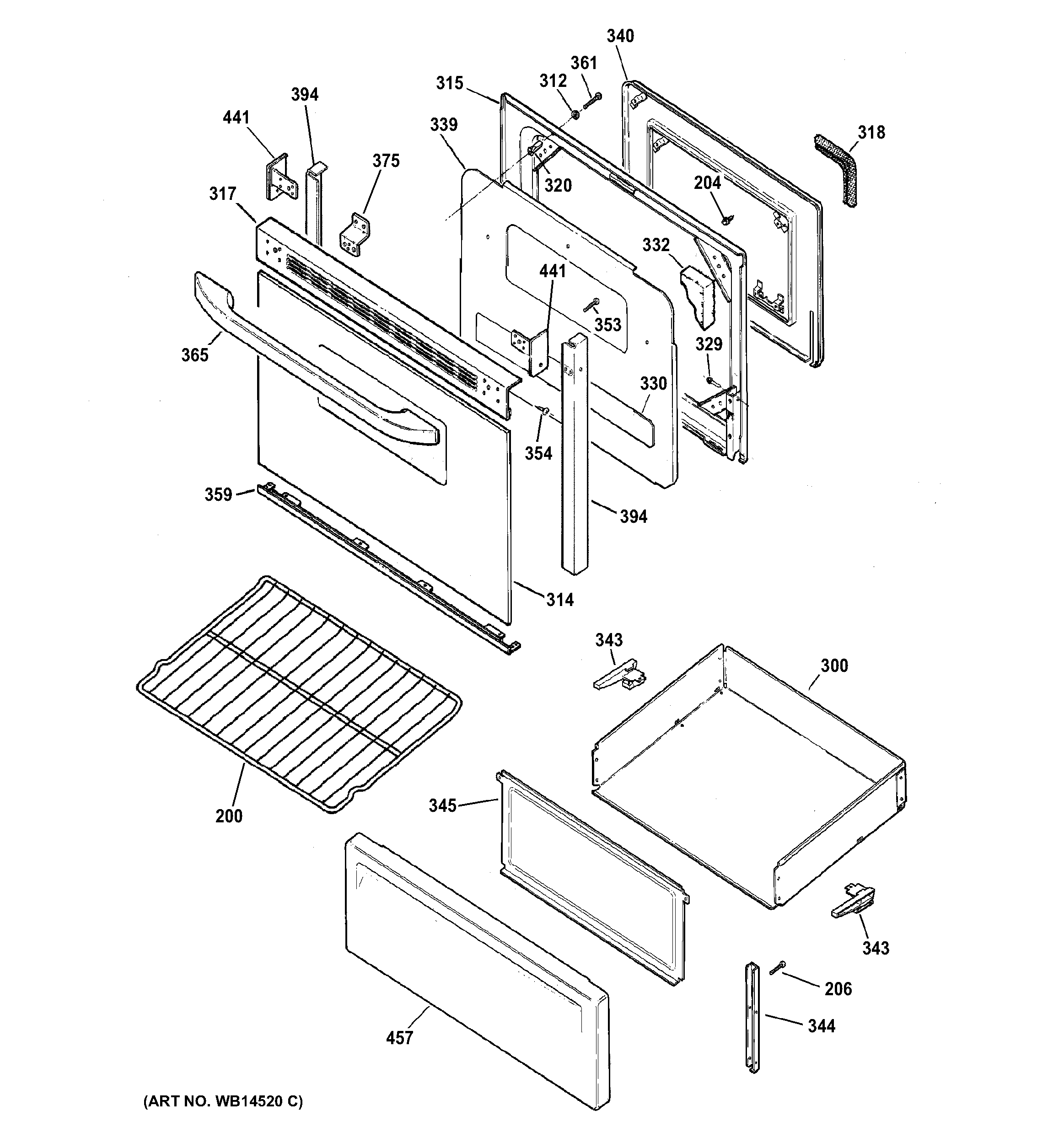 Hotpoint RB740BH5WH door & drawer parts diagram
