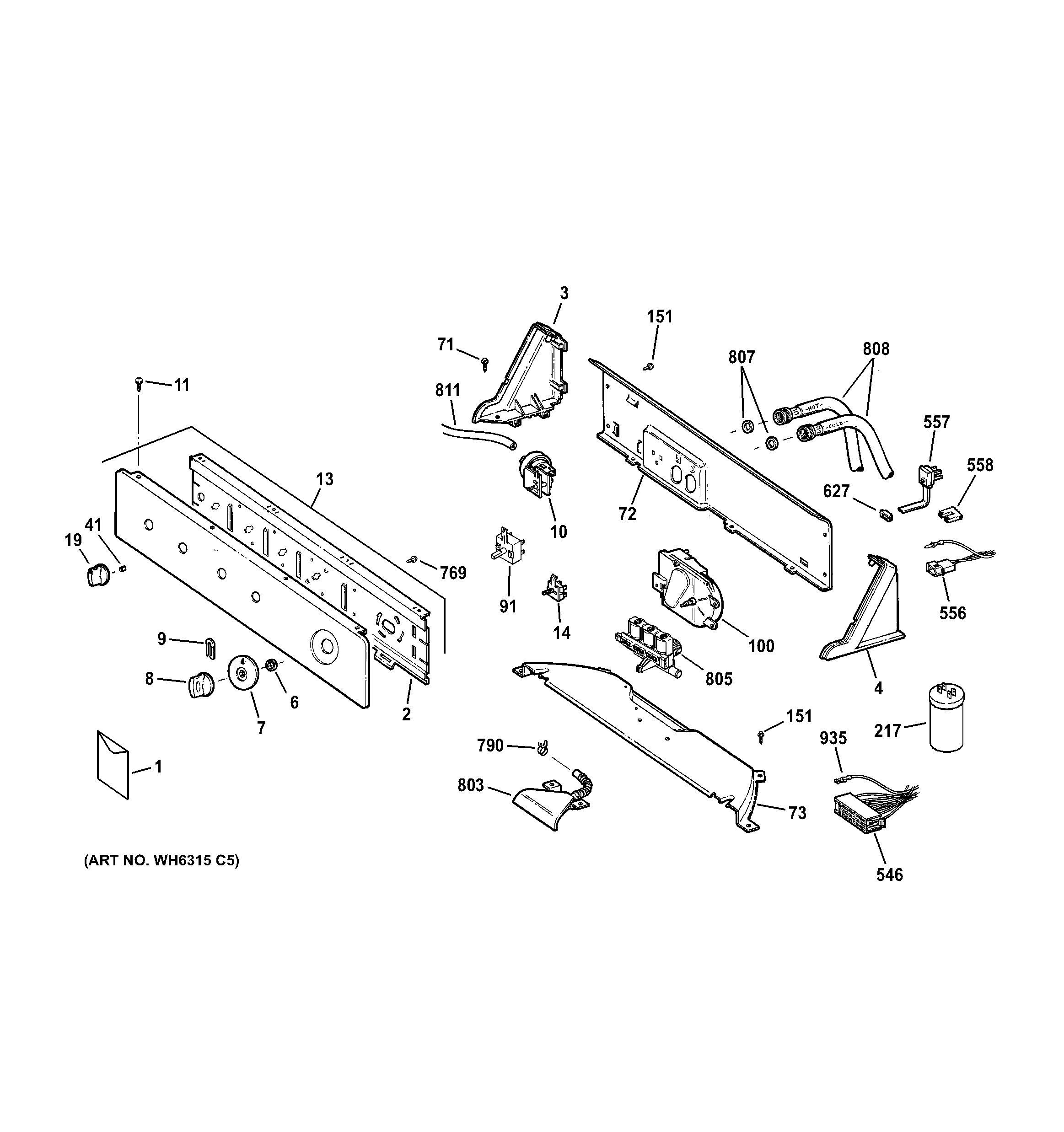 GE WJSR4160D0WW controls & backsplash diagram