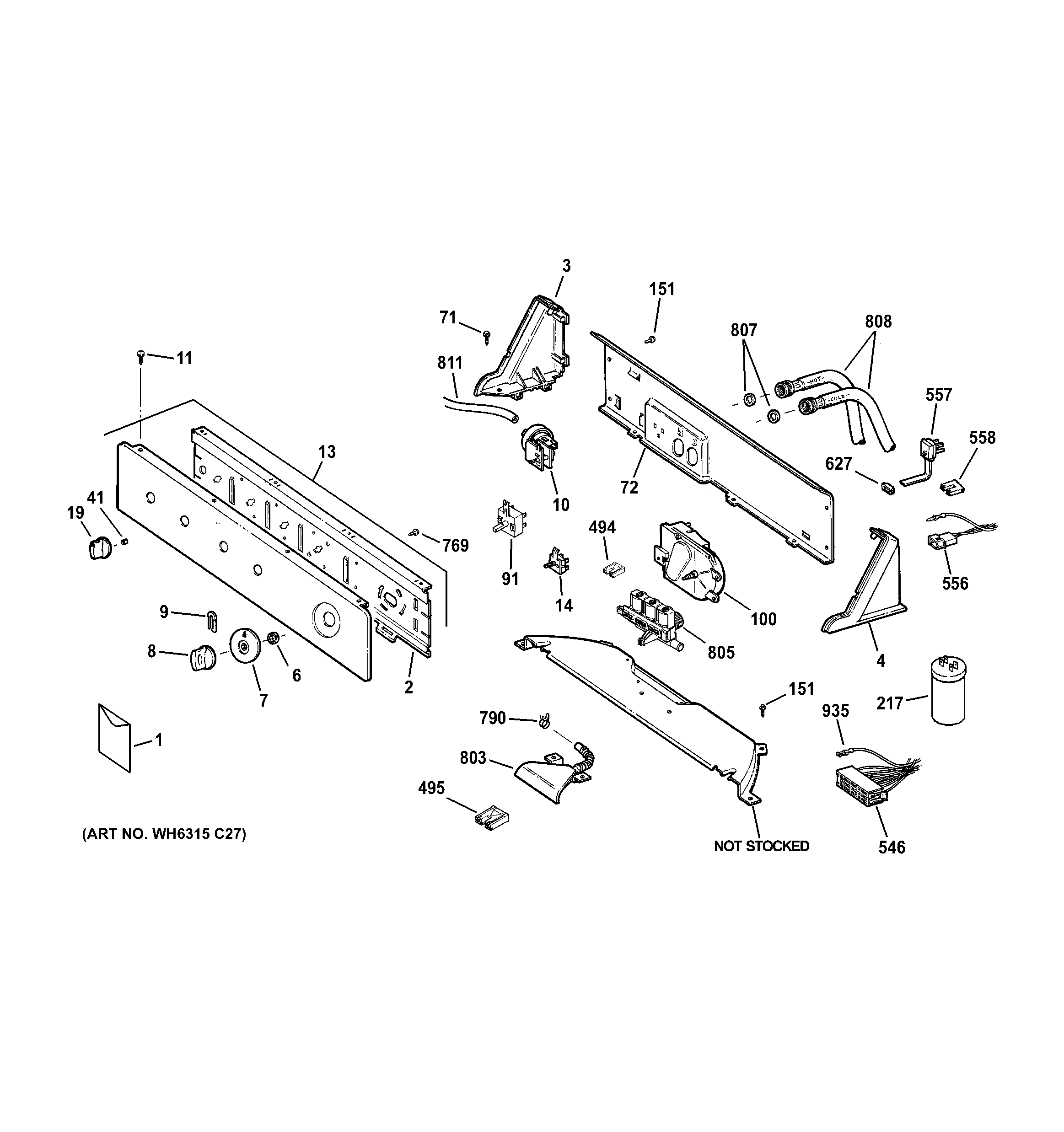 GE WJSR4160D6CC controls & backsplash diagram